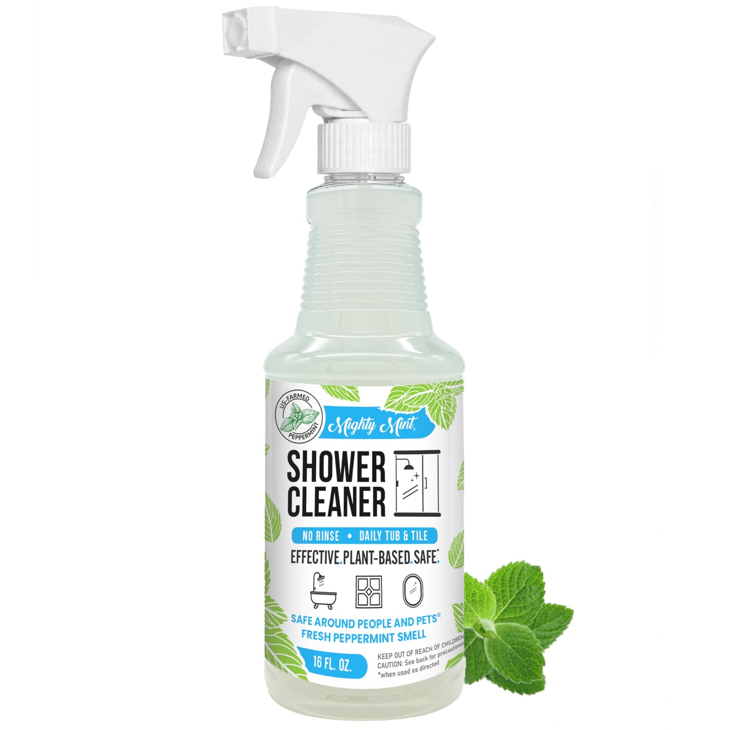Mighty Mint Daily Shower Cleaner Spray - No Rinse, No Scrub Solution for Glass, Tile & Grout - Plant Based Formula with Peppermint Scent - 16 oz.