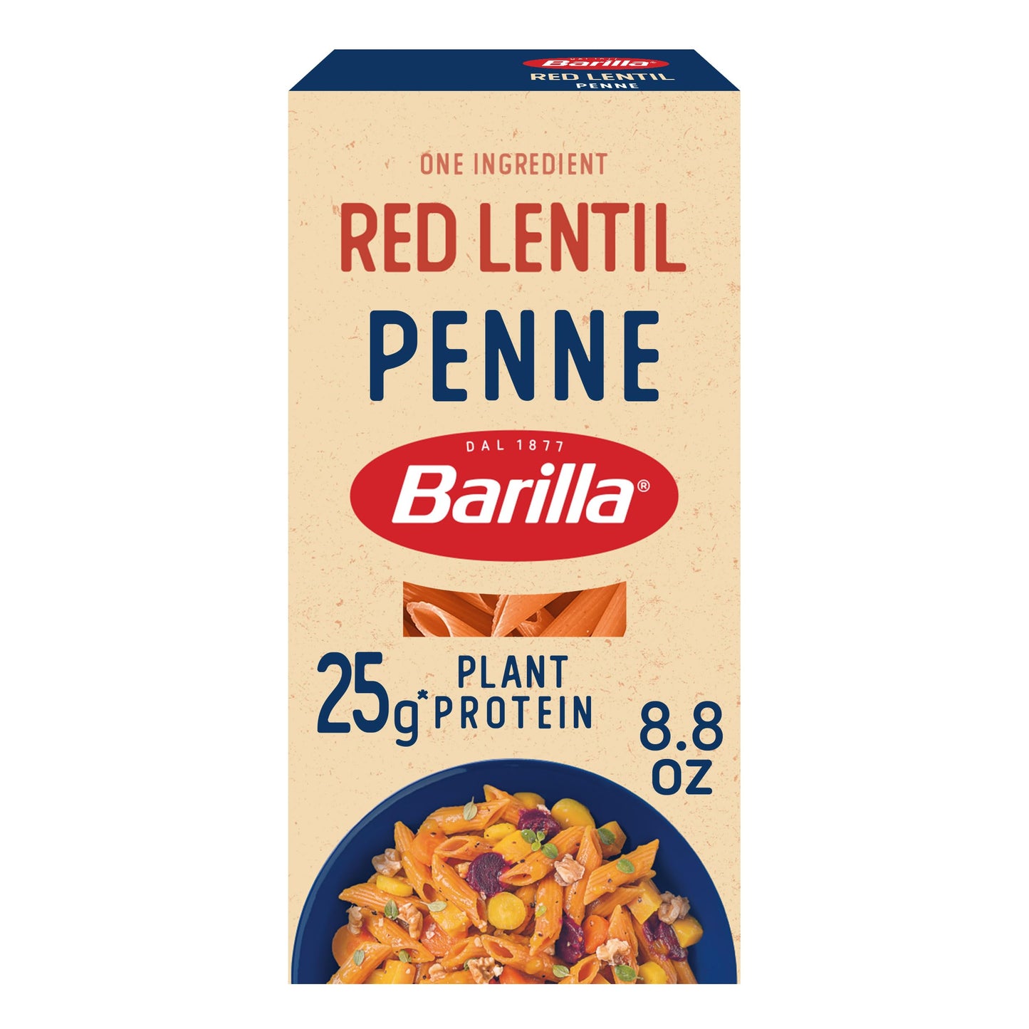 Barilla Red Lentil Penne Pasta, 8.8 oz - Vegan, Gluten Free, Non GMO & Kosher - Made with Plant Based Protein
