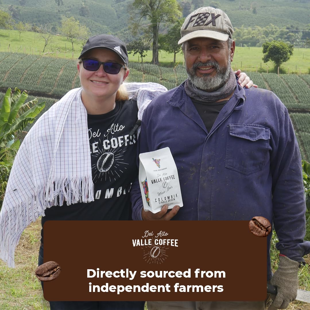 Del Alto Valle Coffee, Colombia Single Origin, Whole Bean, Medium Roast, 12 oz, Honey processed and natural (Madremonte)