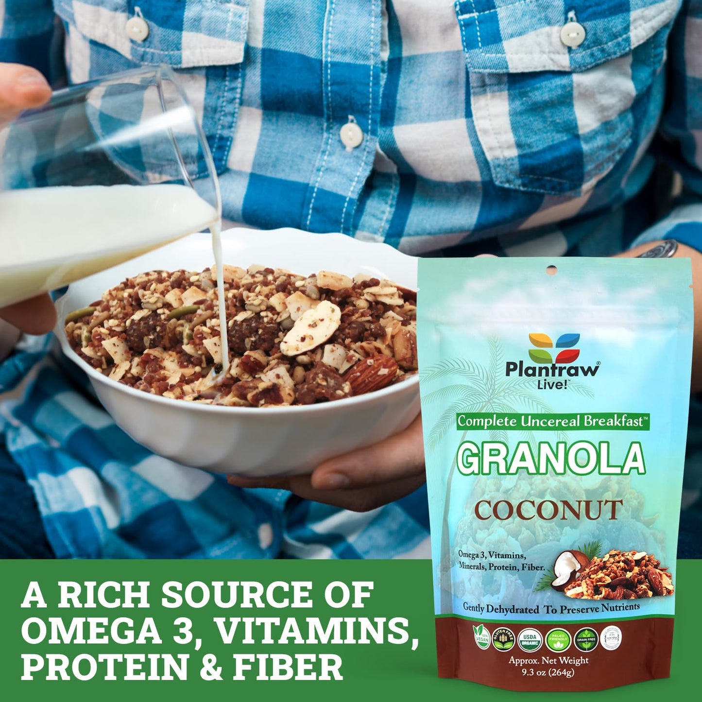Coconut Un-Cereal™ Granola Gluten Free and Grain Free, Dehydrated 9.3oz Pack of healthy granola, Perfect for Smoothies, Free from Cheap Fillers, Ideal
