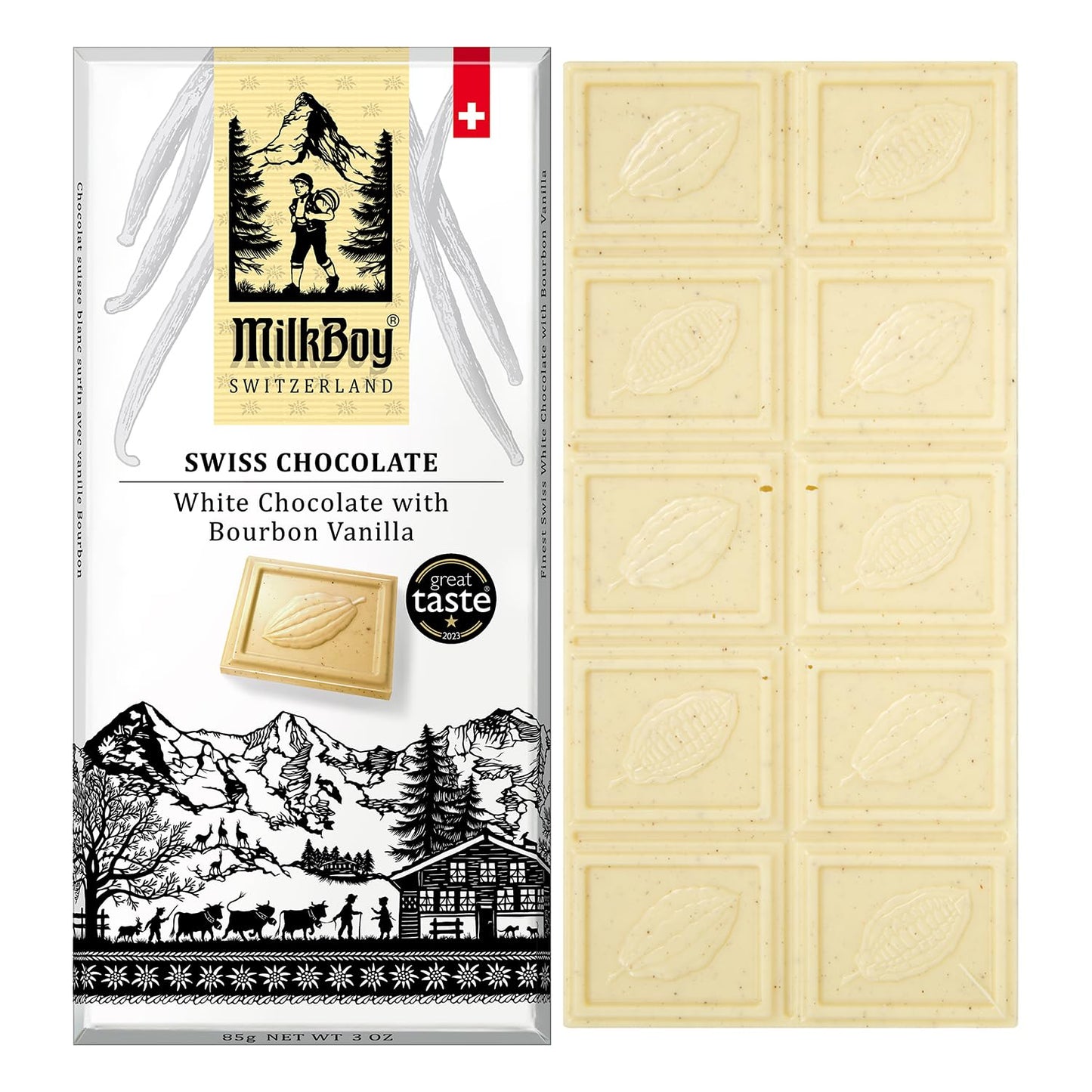 Milkboy Swiss Chocolates White Chocolate Bars - Gourmet Bourbon Vanilla Chocolate Bars - Made with Pure Natural Vanilla - White Premium - Gluten Free