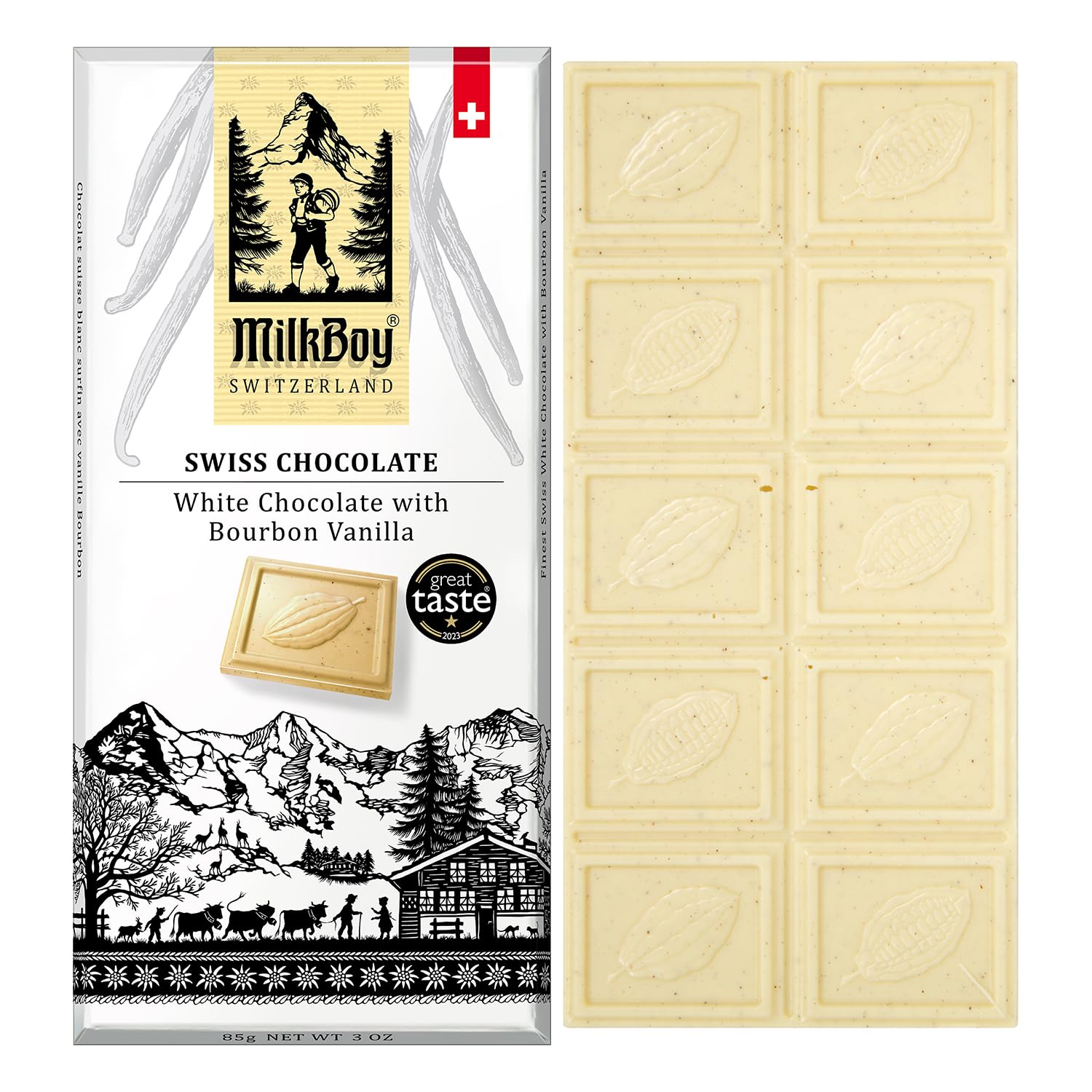 Milkboy Swiss Chocolates White Chocolate Bars - Gourmet Bourbon Vanilla Chocolate Bars - Made with Pure Natural Vanilla - White Premium - Gluten Free