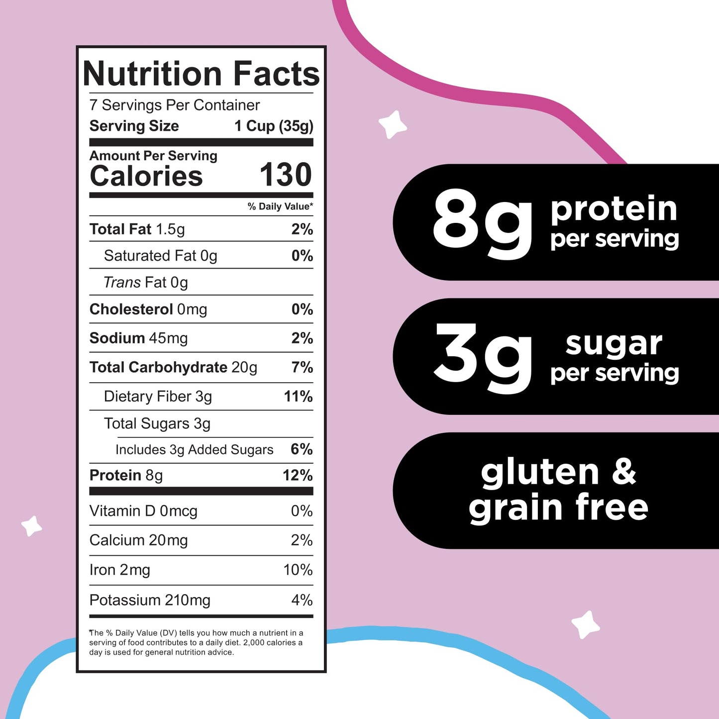 Three Wishes Grain-Free & Protein Cereal - Healthy, Low Sugar & Gluten-Free Breakfast Cereal - Low Carb, Plant-Based, Vegan & Non-GMO - Marshmallow