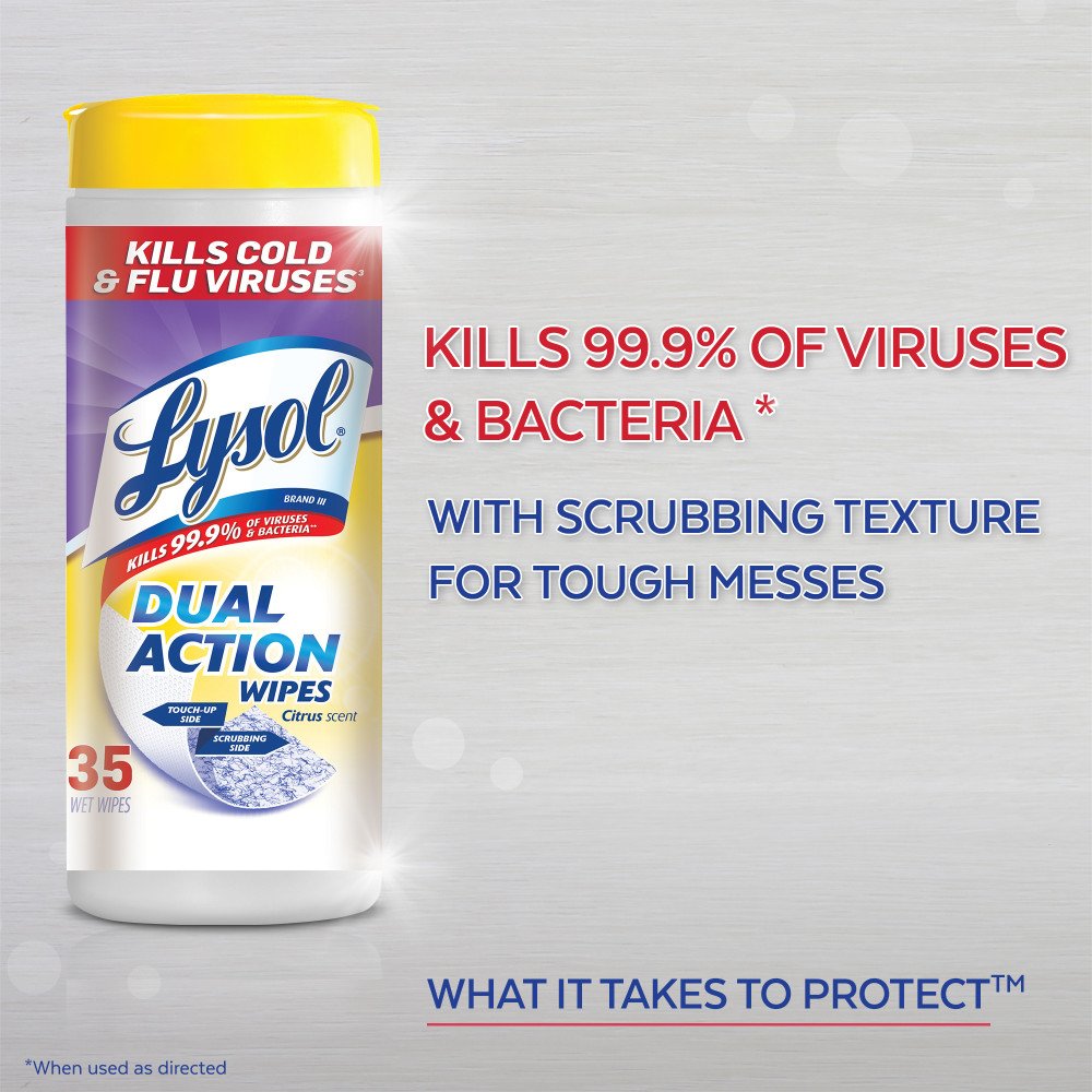 Lysol Dual Action Disinfecting Wipes, Citrus Scent, 35 Count (Case of 12)