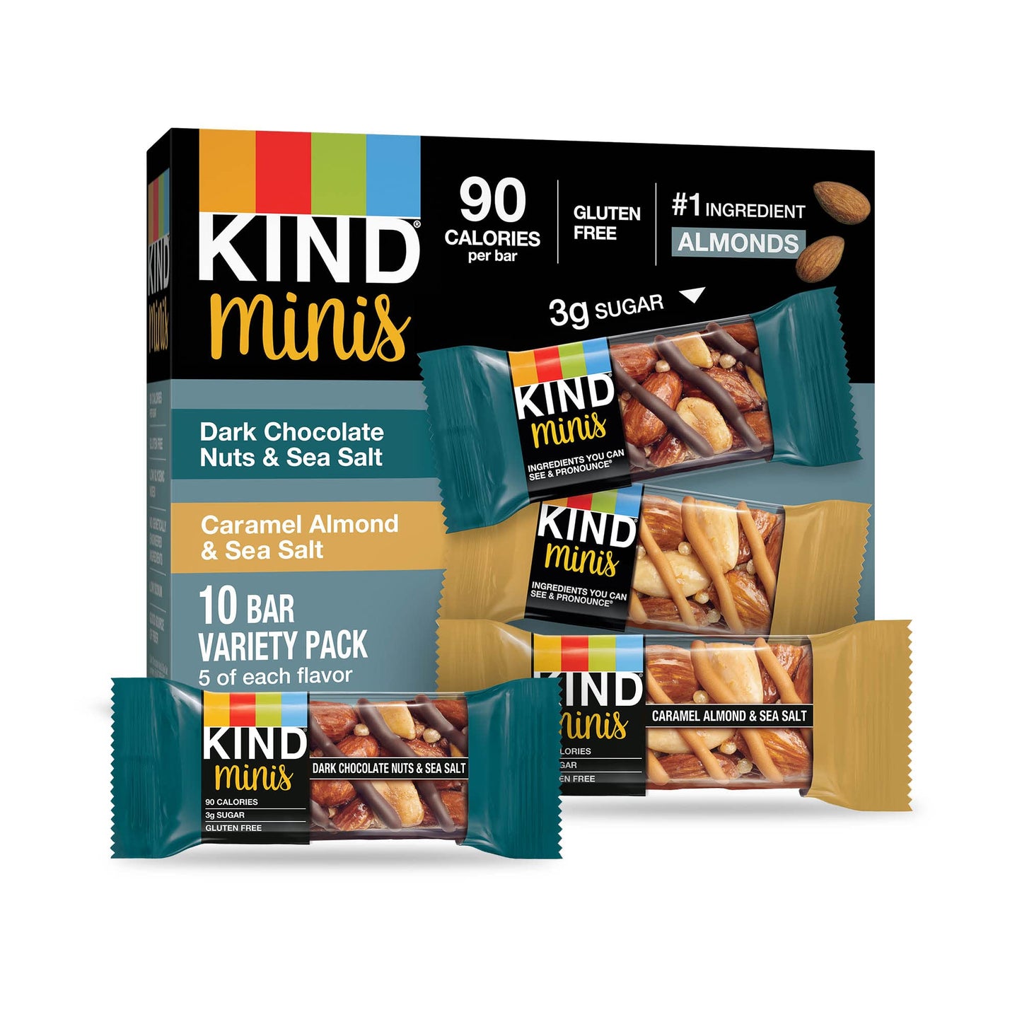 KIND Thins Snack Bars, 2 Flavor Variety Pack, Gluten Free, 100 Calorie, 60 Count, Dark Chocolate Nuts & Sea Salt & Caramel Almond & Sea Salt