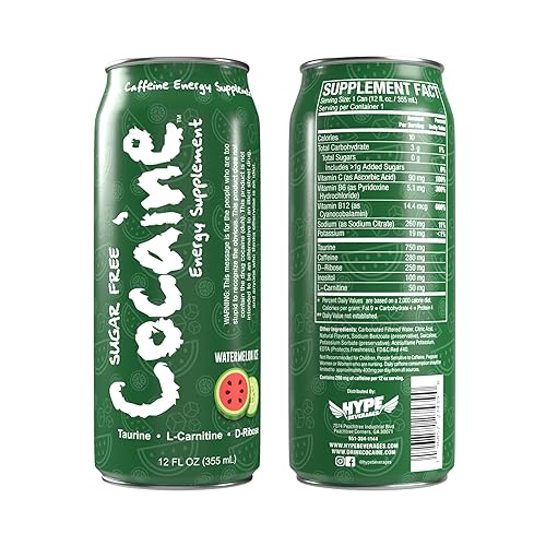 Hype Beverages Official Pre Workout Sugar Free Watermelon Energy Drink - 280mg Caffeine, 750mg Taurine, 50mg L-Carnitine, Vitamin C, B6, B12 - Healthy