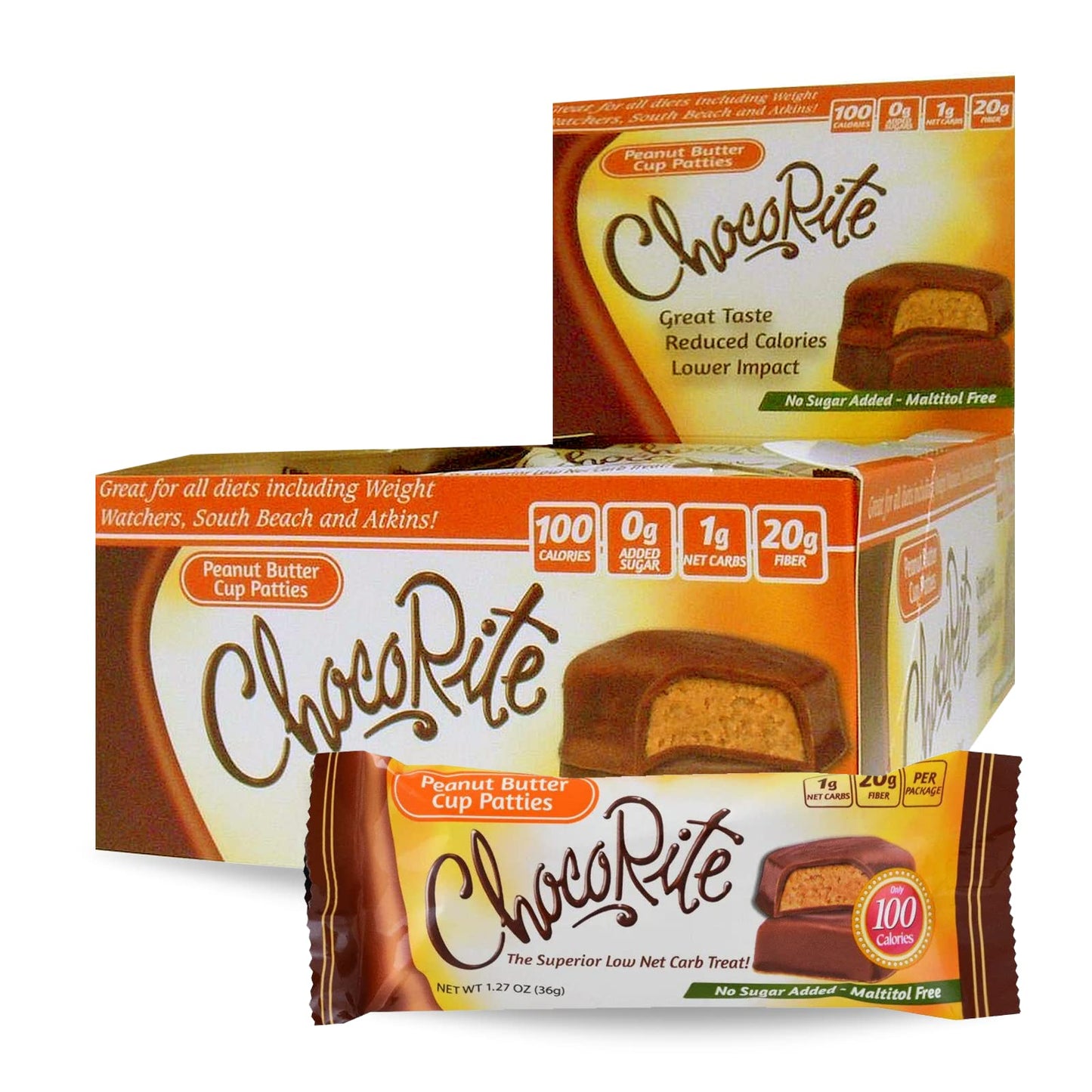 ChocoRite - Diet Peanut Butter Cup Patties- 16/Box - High Fiber - Low Calorie - No Sugar Added