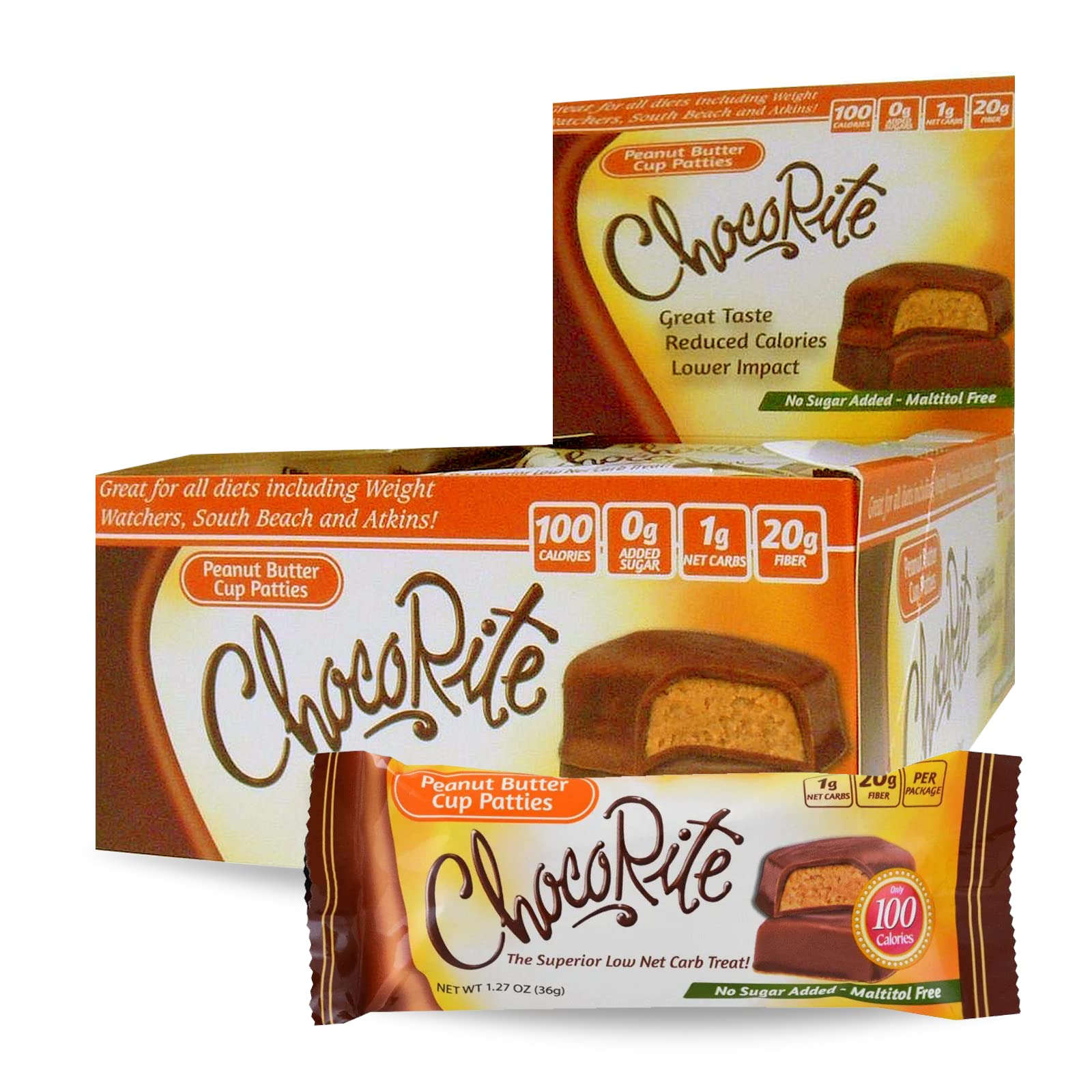 ChocoRite - Diet Peanut Butter Cup Patties- 16/Box - High Fiber - Low Calorie - No Sugar Added