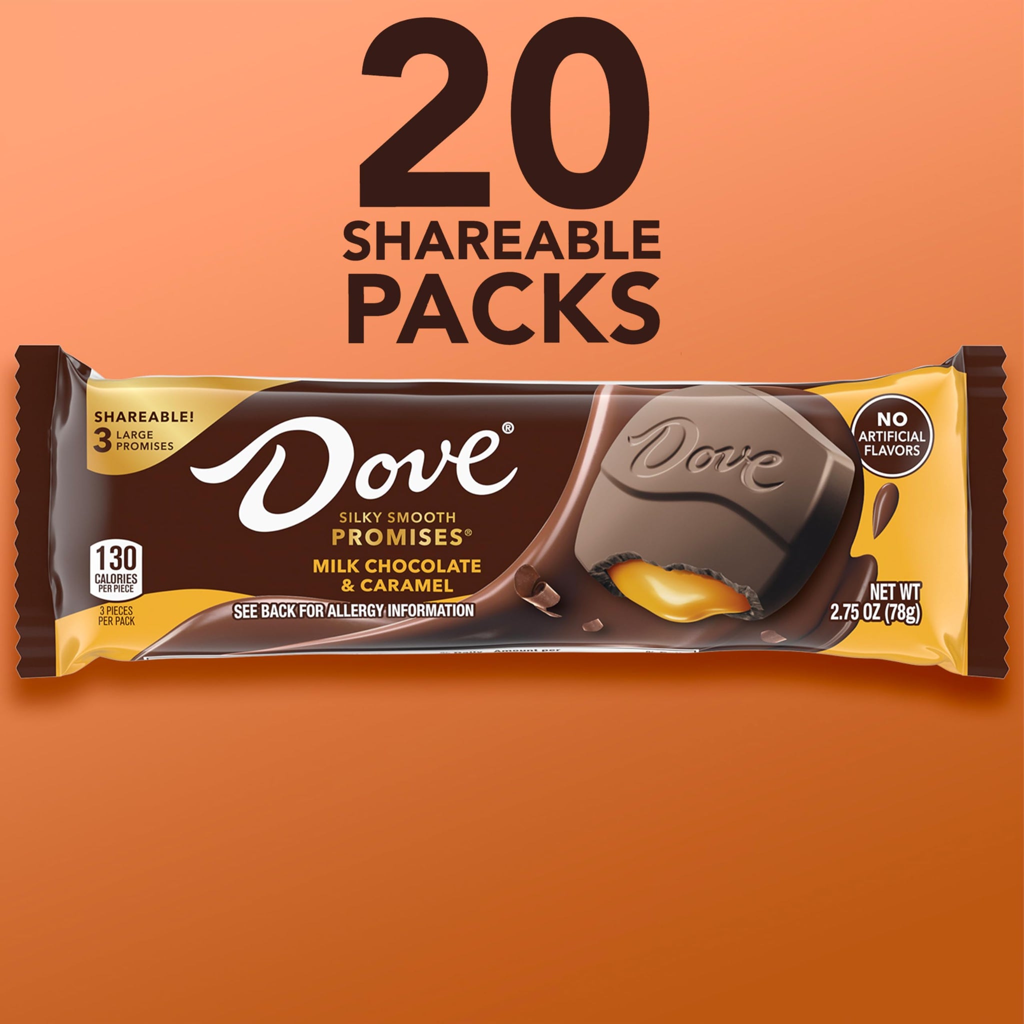 DOVE PROMISES Chocolate Large Promises, Milk Chocolate Caramel Candy, 2.75oz Bars (Candy Bulk Pack of 20)