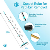 Carpet Rake - 60" Long Handle Pet Hair Removal with Metal Fabric Edge Design,Carpet Broom,Carpet Rake for Carpets, Rugs,Mats,Couch,Stairs