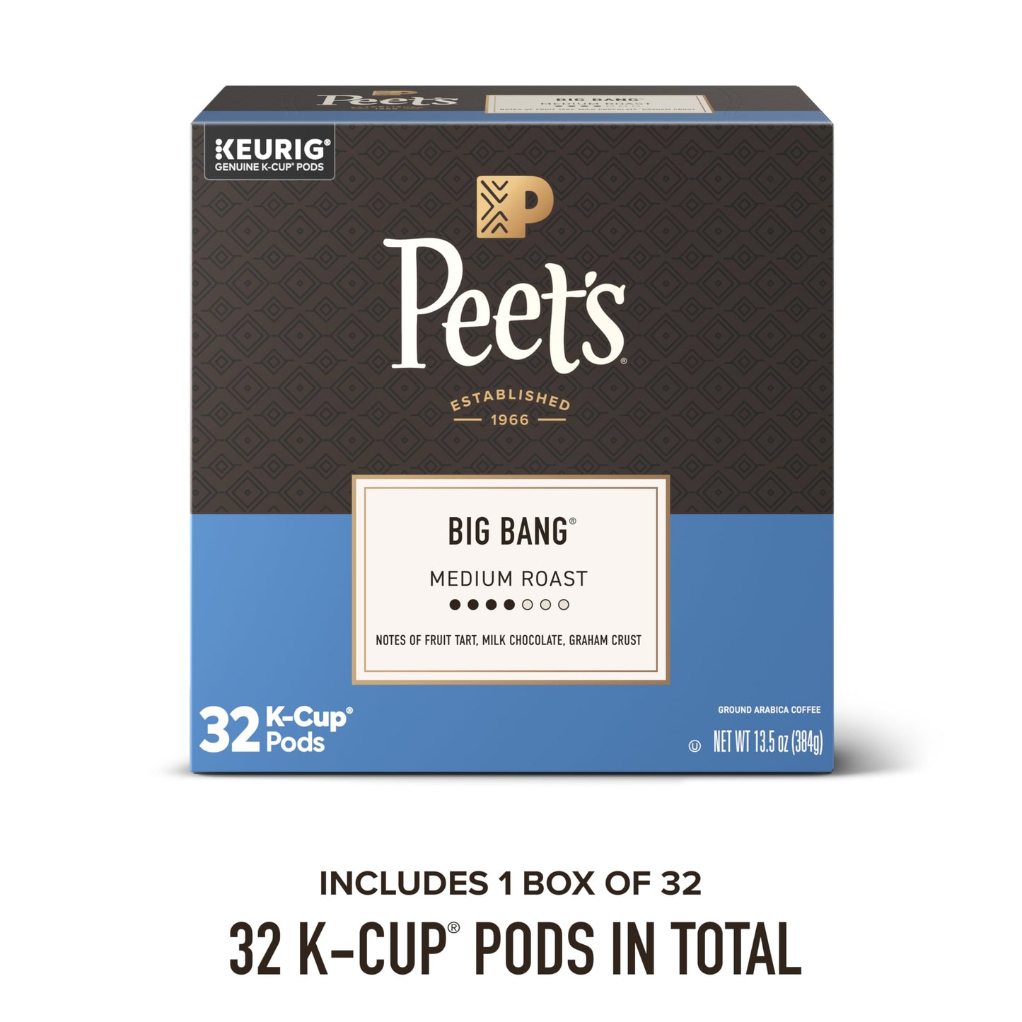 Peet's Coffee, Medium Roast Single Serve Coffee Pods, 100% Arabica Coffee - Big Bang, 32 Count (1 Box of 32 Pods)