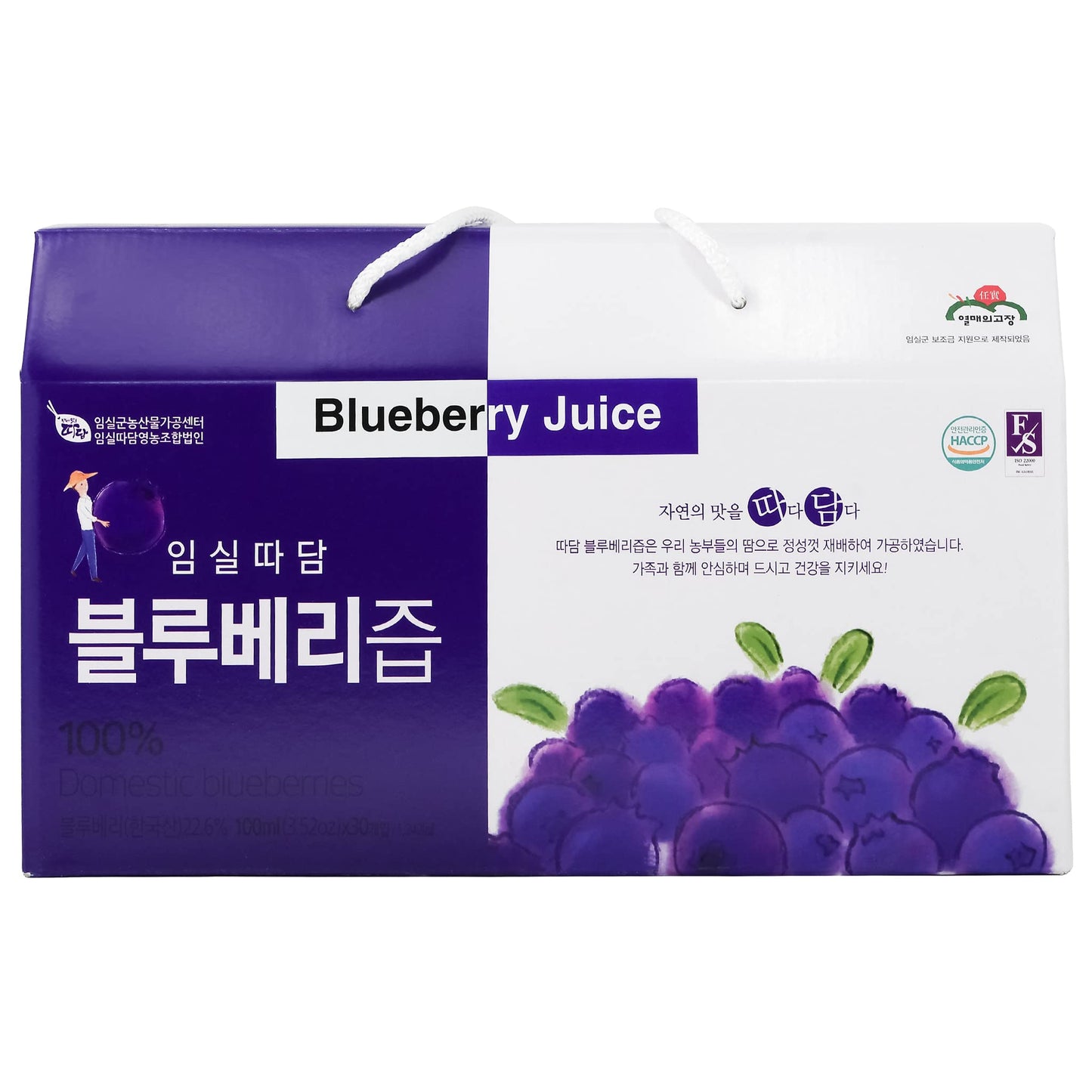 KOREA Ttadam Blueberry Juice (Blueberry) 3.52oz (100ml) per Pack, 30 Pack per Box