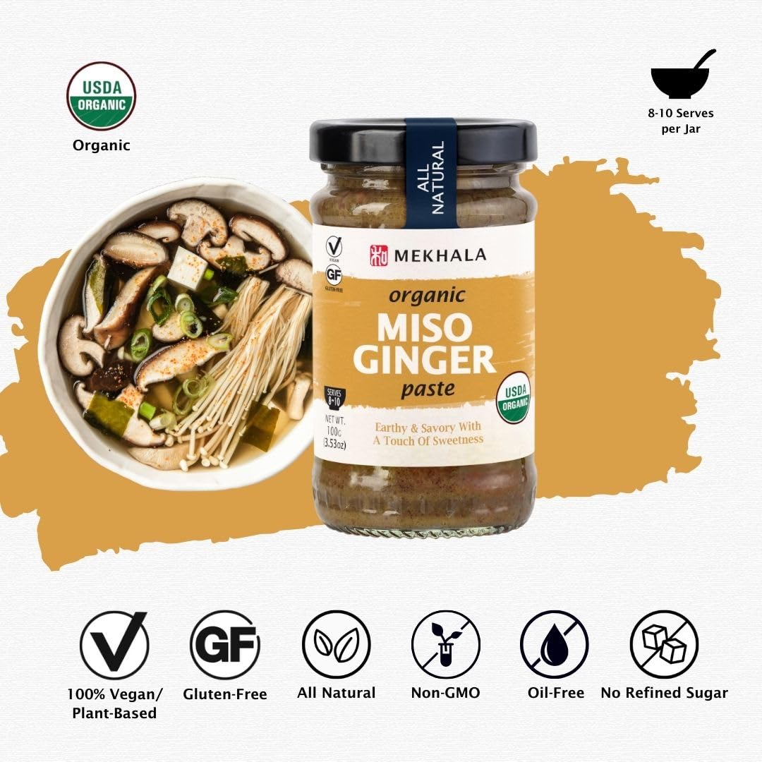 Mekhala Organic Miso Ginger Cooking Paste. VEGAN. GLUTEN-FREE. Sauce for Marinade, Stir Fry, Vegetables (3.53oz) (Pack of 1)