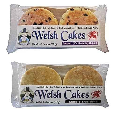 Welsh Cakes by Welsh Baker - Variety 2 Pack - Traditional Classic and Currant Flavors - Handmade - 4 cakes per pack - 8 Cakes in All