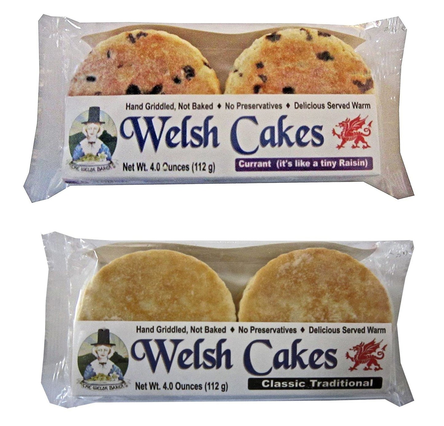 Welsh Cakes by Welsh Baker - Variety 2 Pack - Traditional Classic and Currant Flavors - Handmade - 4 cakes per pack - 8 Cakes in All