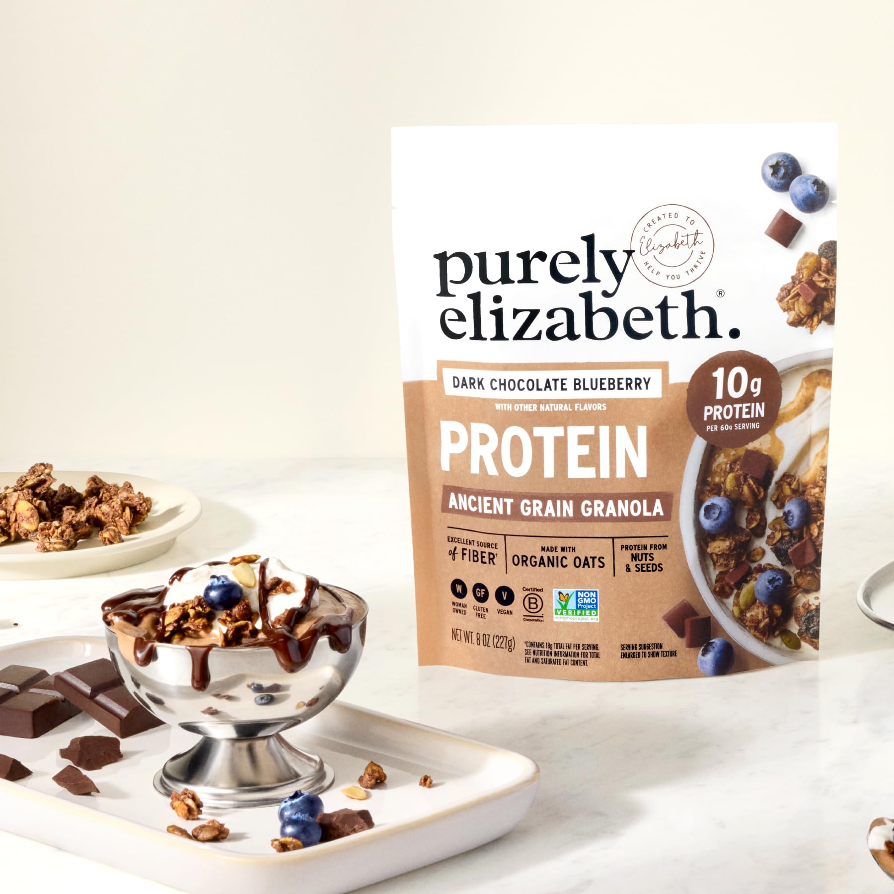 Purely Elizabeth, Protein Granola, Dark Chocolate Blueberry, 8oz Bag