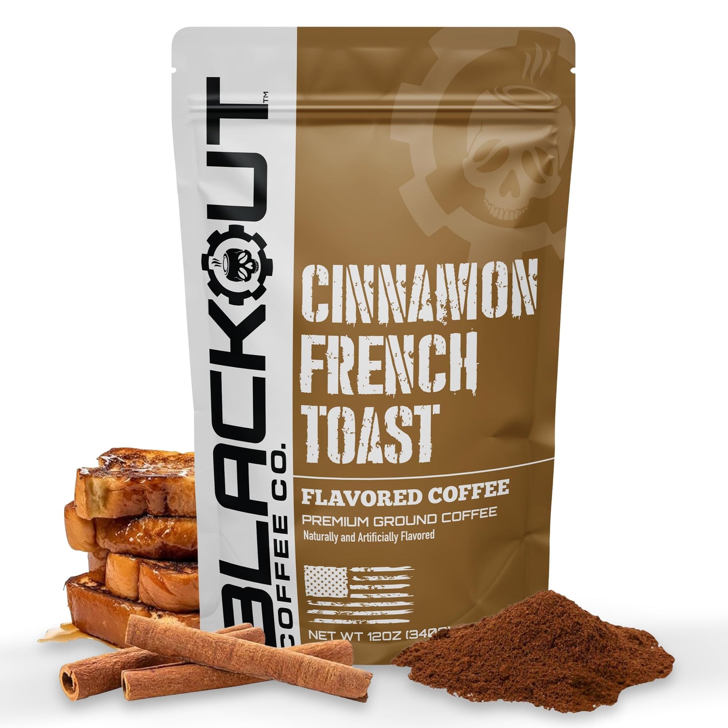 Blackout Coffee Cinnamon French Toast Flavored Ground Coffee - Medium Roast, Smooth Taste, Guilt-Free Indulgence - Freshly Roasted 12oz Pouch