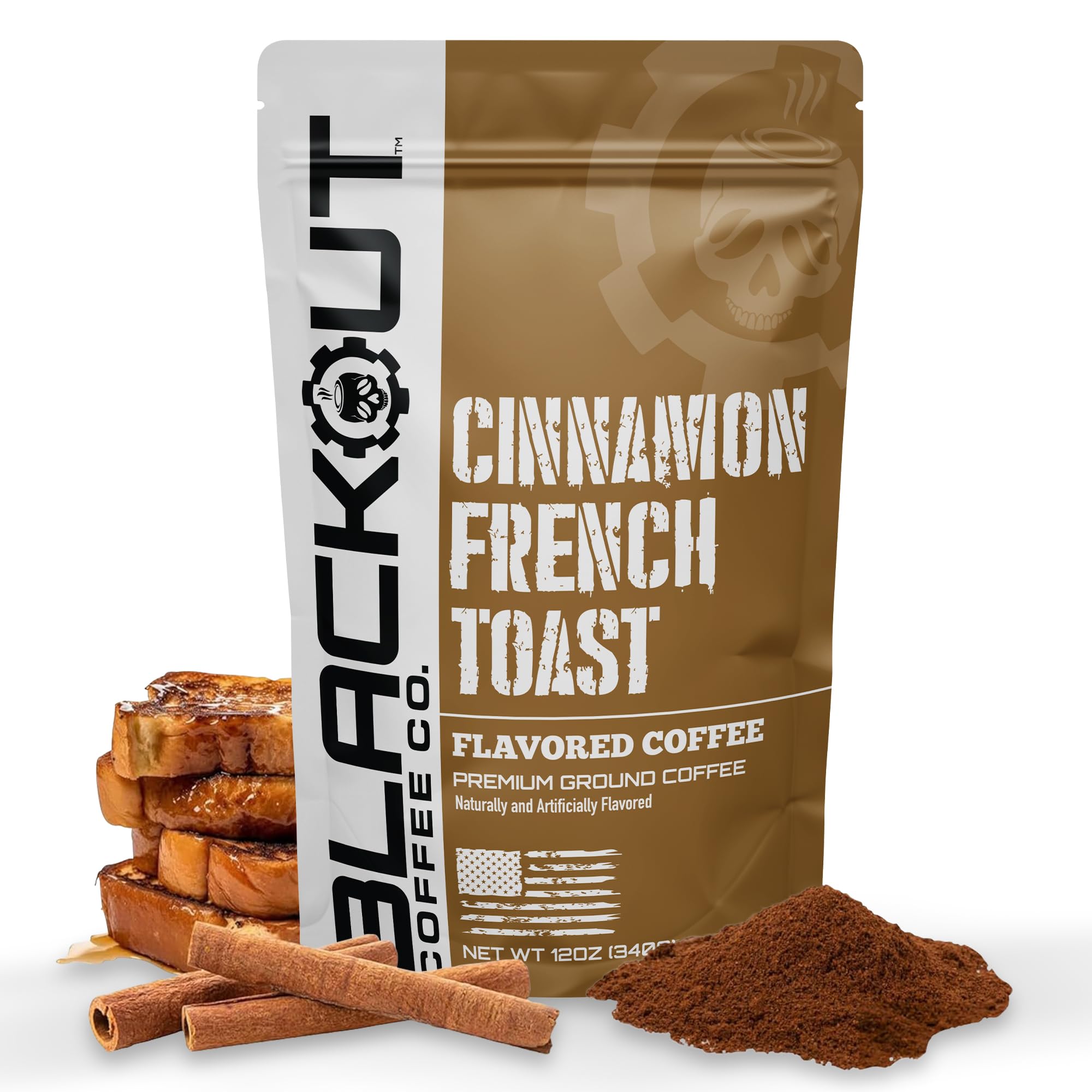 Blackout Coffee Cinnamon French Toast Flavored Ground Coffee - Medium Roast, Smooth Taste, Guilt-Free Indulgence - Freshly Roasted 12oz Pouch