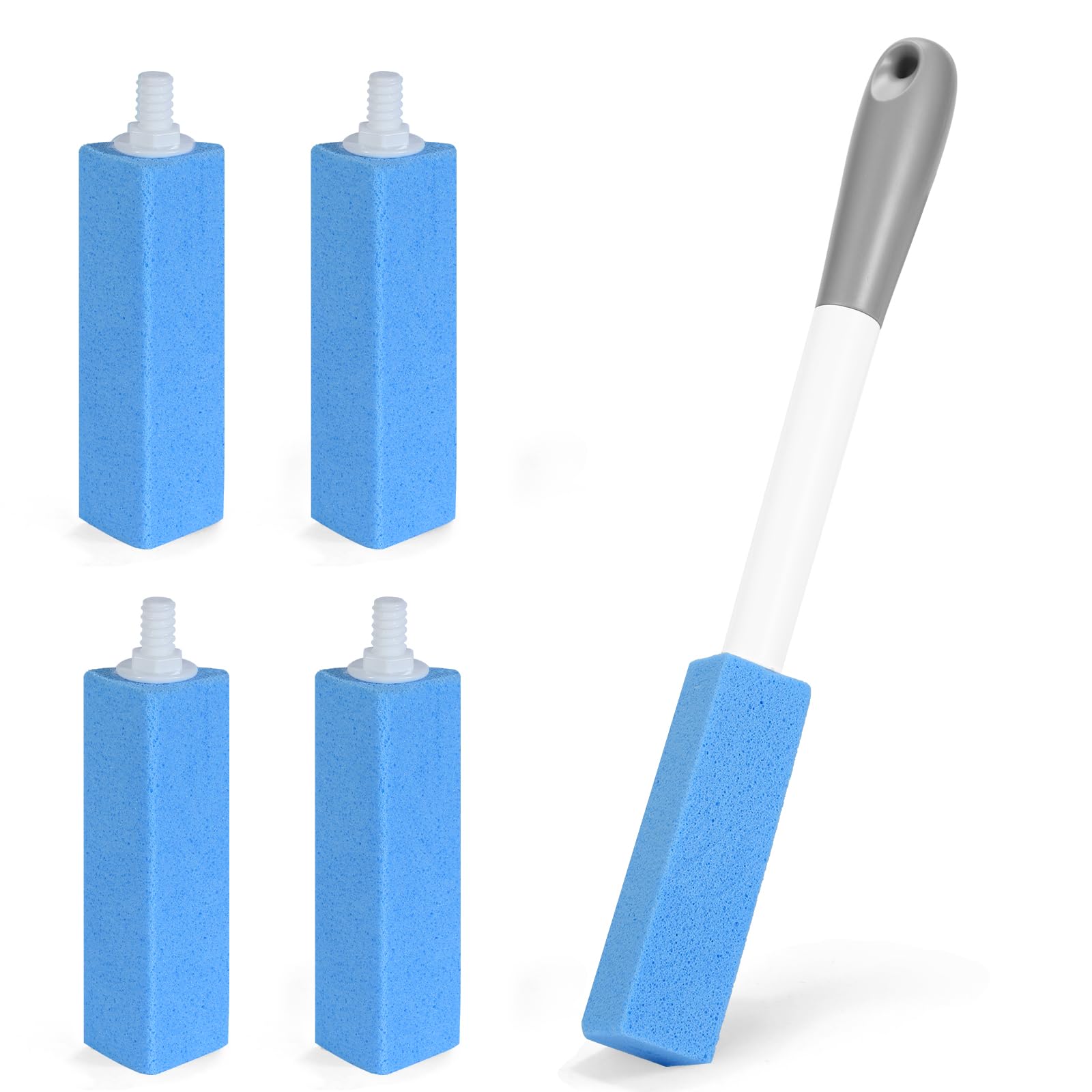 4 Pack Toilet Pumice Stone with Extra Long Handle,Pumice Stone Toilet Bowl Cleaner,1 Cleaning Handle, 4 No Touch Replaceable Piedra Pomez for Cleaning