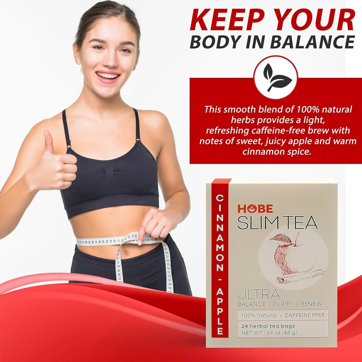 Ultra Slim Tea, Cinnamon Apple, Tea Bags, 24 Count Box, 1.69 Oz