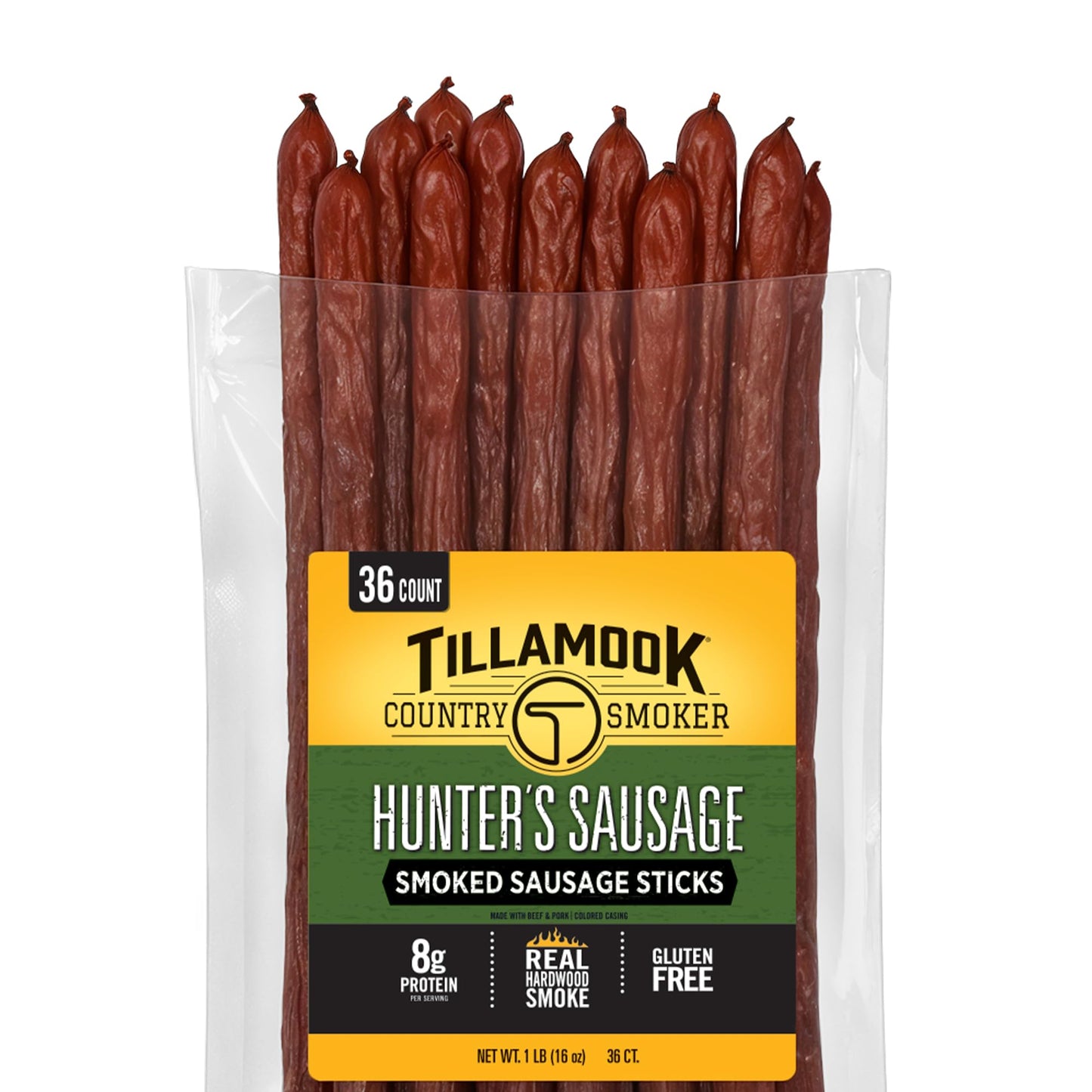 Tillamook Country Smoker Smoked Sausage, Hunter's Sausage, 16 Ounce (36 Count Meat Sticks Bulk Pack) Real Hardwood Smoked, Low Carb, High Protein
