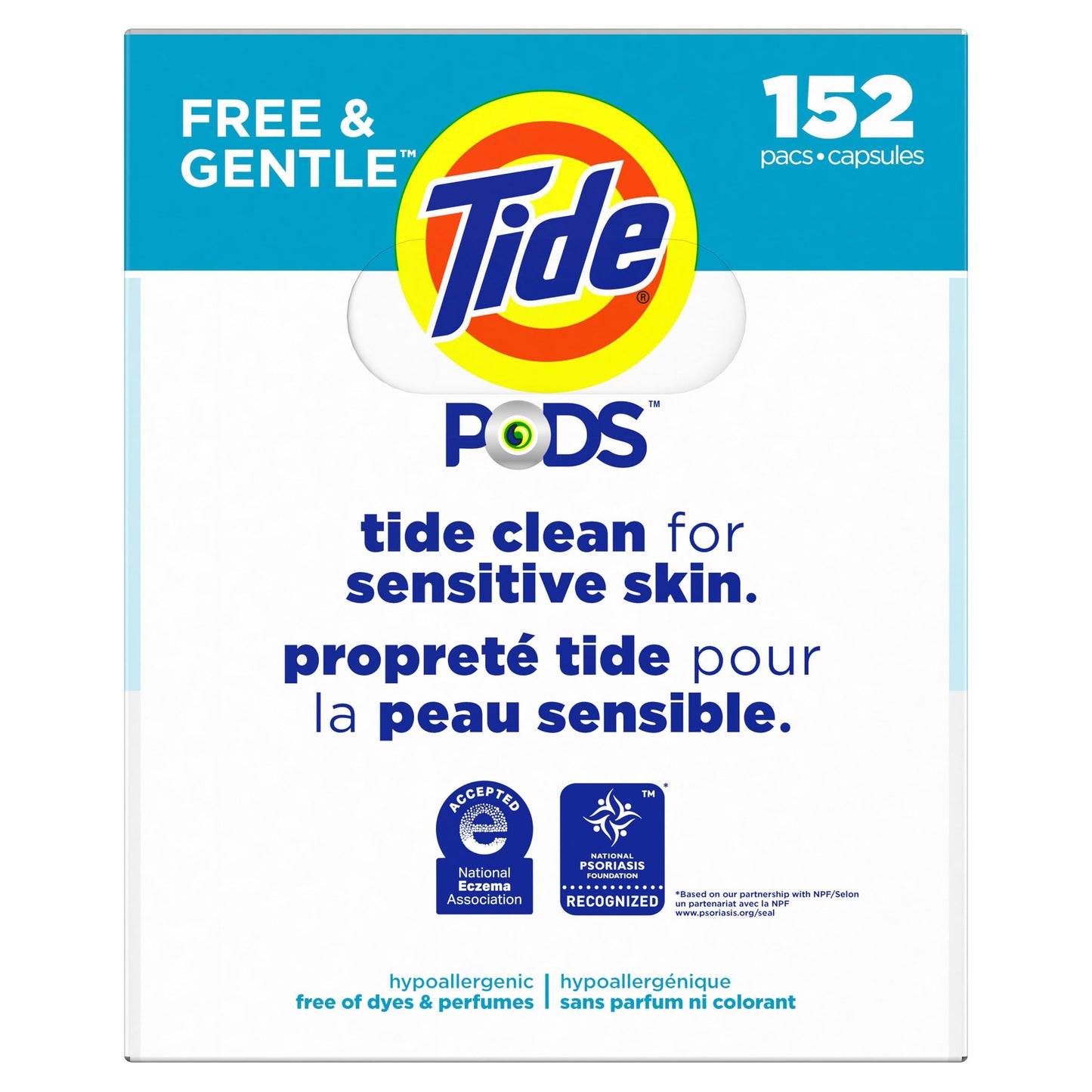 Tide PODS Liquid Laundry Detergent Pacs Free & Gentle 152-count, LARGE, White