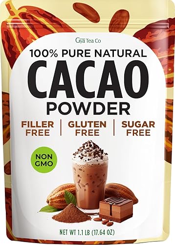 Gya Tea Co Cacao Powder 1.1 lb (17.64 oz) - Unsweetened & Rich Dark Chocolate Flavor for Hot Chocolate, Baking, Smoothies - Non-GMO, Gluten-Free