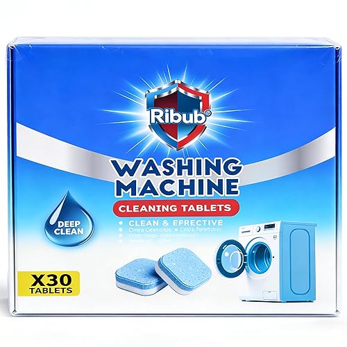 Ribub Washing Machine Cleaner Tablets, 30 Pack Deep Cleaning for HE & Top Load Washers, Septic Safe, Helps Reduce Odor-Causing Residue, Supports Drum