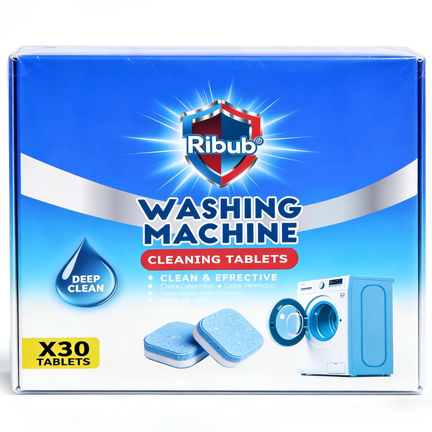 Ribub Washing Machine Cleaner Tablets, 30 Pack Deep Cleaning for HE & Top Load Washers, Septic Safe, Helps Reduce Odor-Causing Residue, Supports Drum