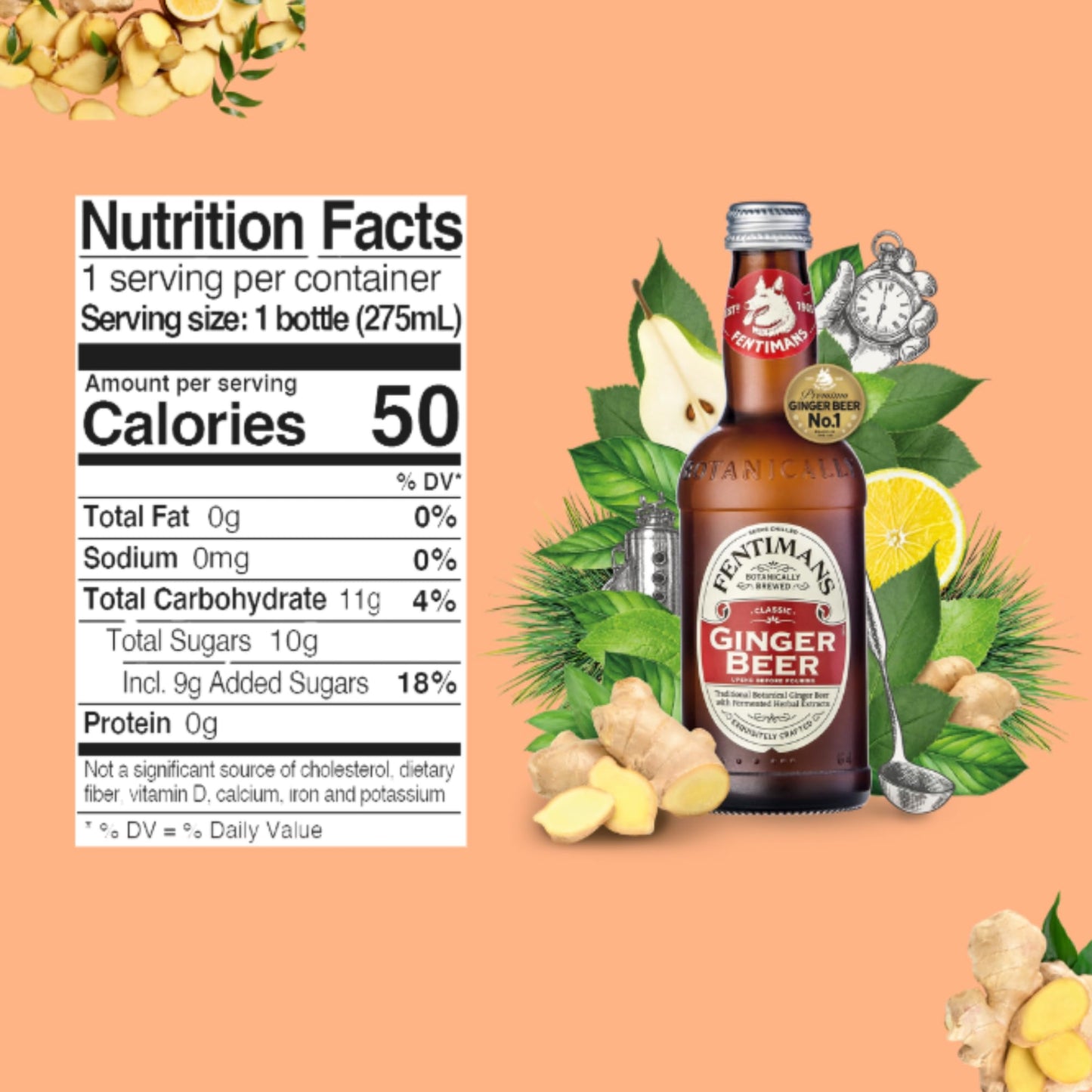 Fentimans Sparkling Ginger Beer - Ginger Ale, Ginger Beer Non Alcoholic, Craft Soda with Herbal Extracts & Natural Ingredients, Botanically Brewed