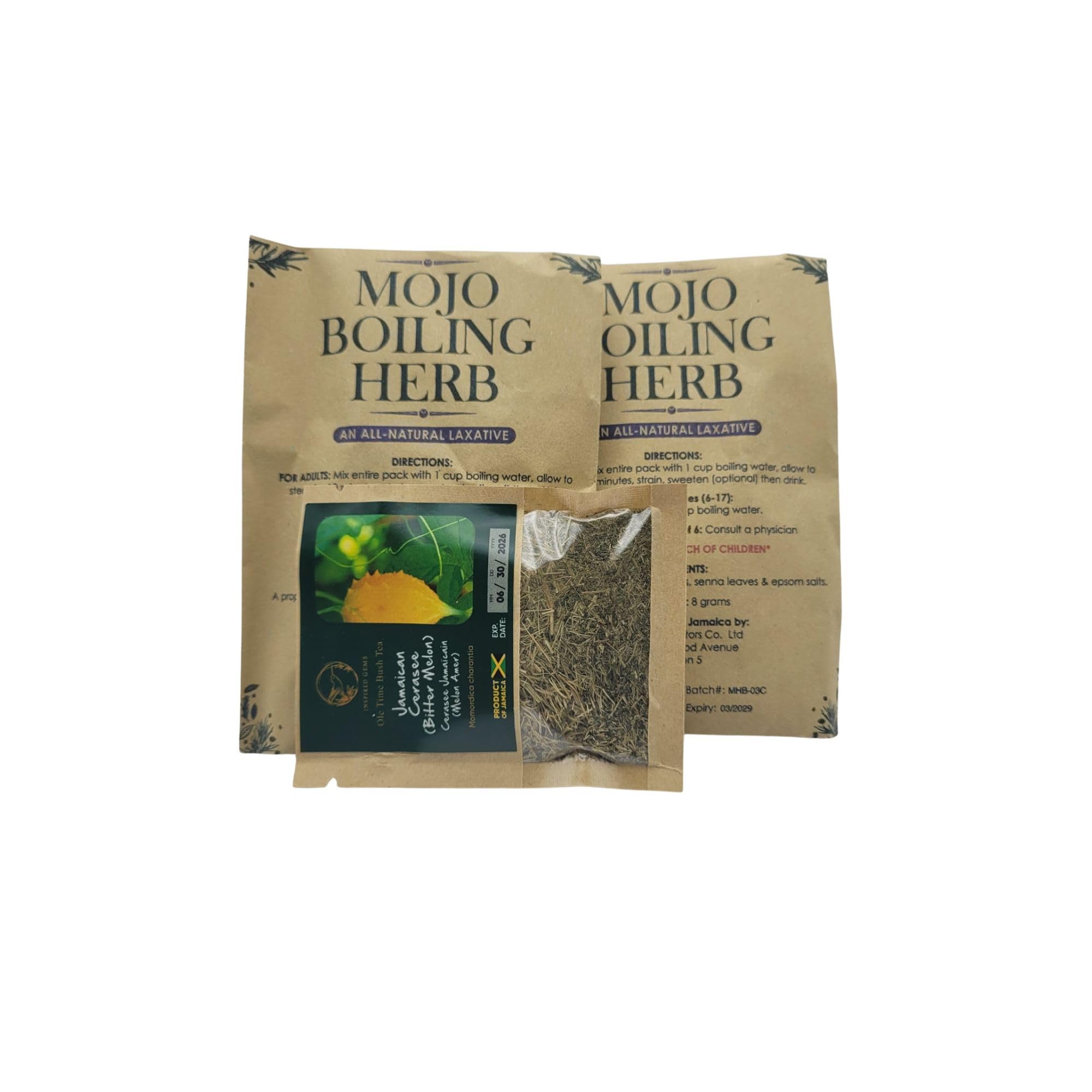 Jamaican Mojo Herb Tea(2Pk) w/compliment Island Gems Cerasee Tea- Jamaican Bitters