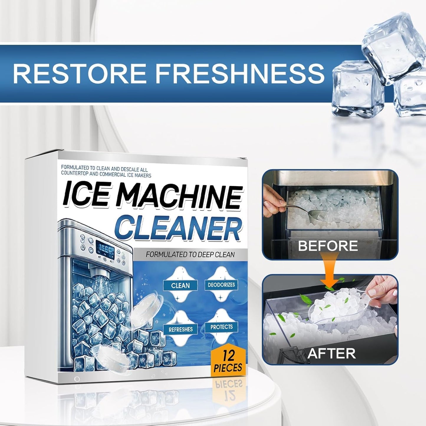 F FENG PEI Ice Machine Cleaner Maker Descaler - Compatible with Opal, Frigidaire, GE Profile, Kitchenaid, Nickel Safe Scale Remover for Countertop