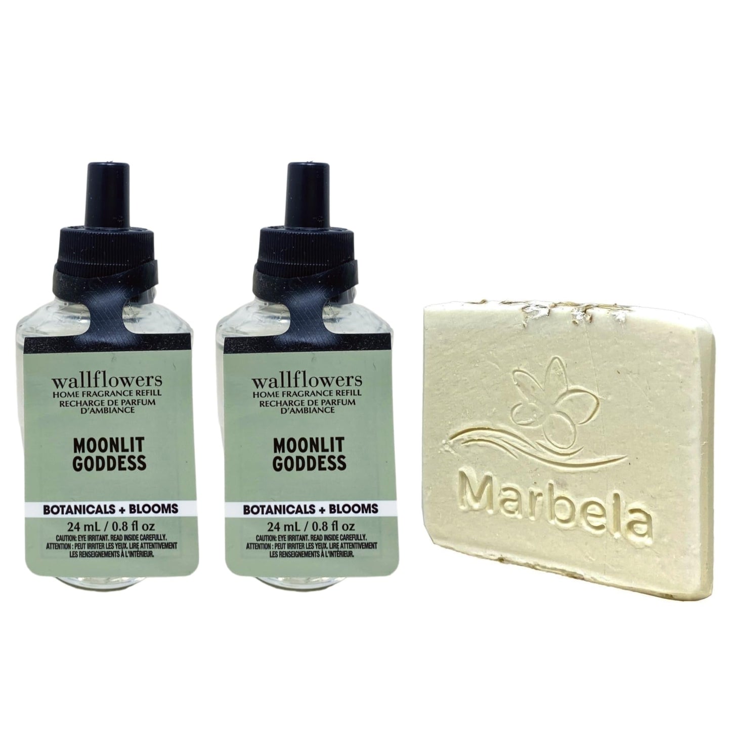 Bath & Body Works Moonlit Goddess 2 Wallflowers Home Fragrance Refill Bulbs with Natural Oats Soap Sample