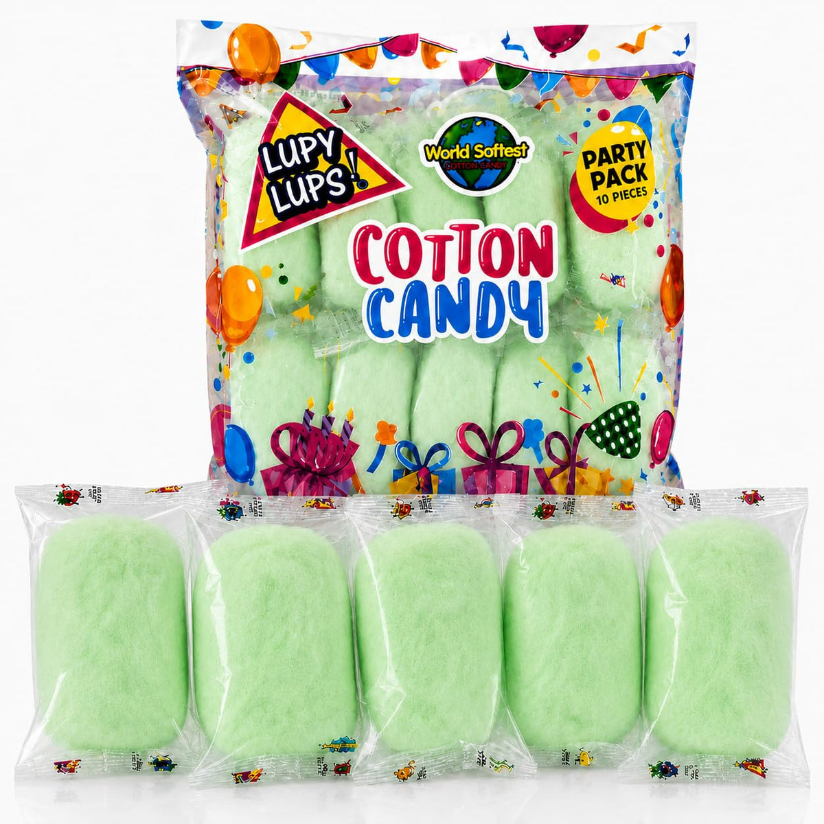 Lupy Lups! Cotton Candy Party Pack - Individually Wrapped Small bags, 0.5 oz Each - Perfect for Stockings, Treats, Party Favors, Buffet Tables,