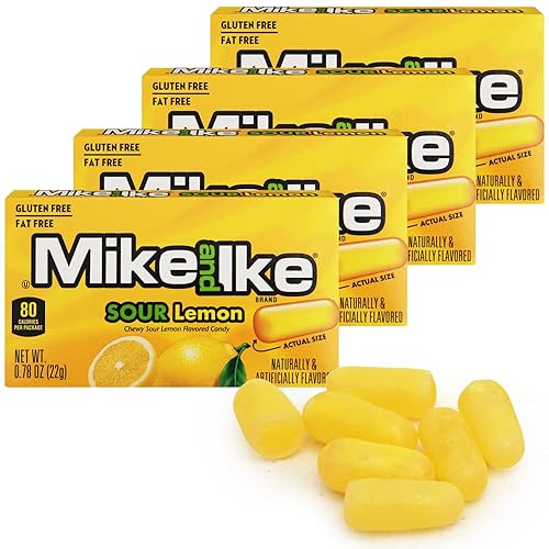 Mike and Ike Sour Lemon Candy, 4 Pack of Movie Theater Boxes 0.78OZ Each, Ideal for Your Favorite Films, Perfect Candy for Sharing with Friends.