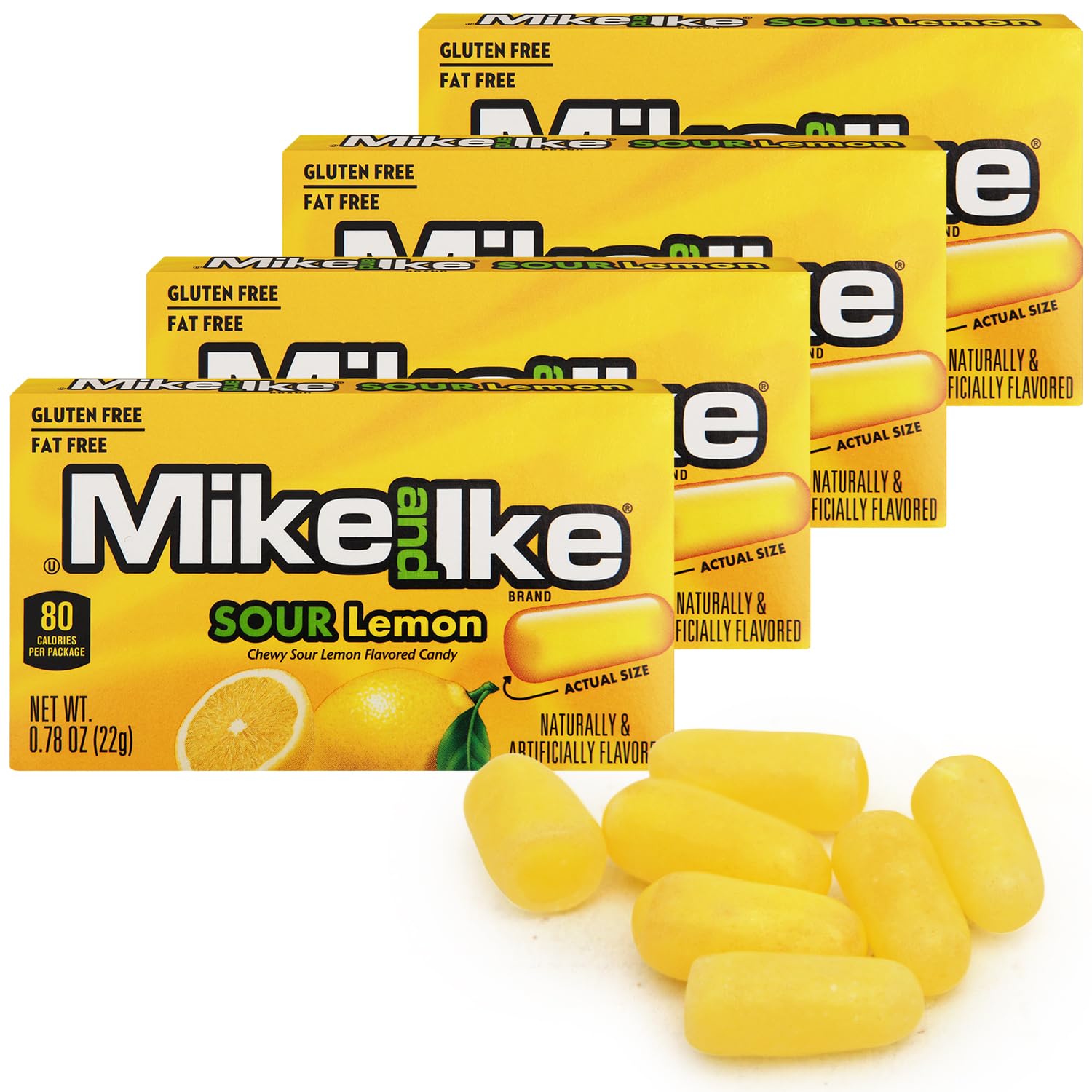 Mike and Ike Sour Lemon Candy, 4 Pack of Movie Theater Boxes 0.78OZ Each, Ideal for Your Favorite Films, Perfect Candy for Sharing with Friends.