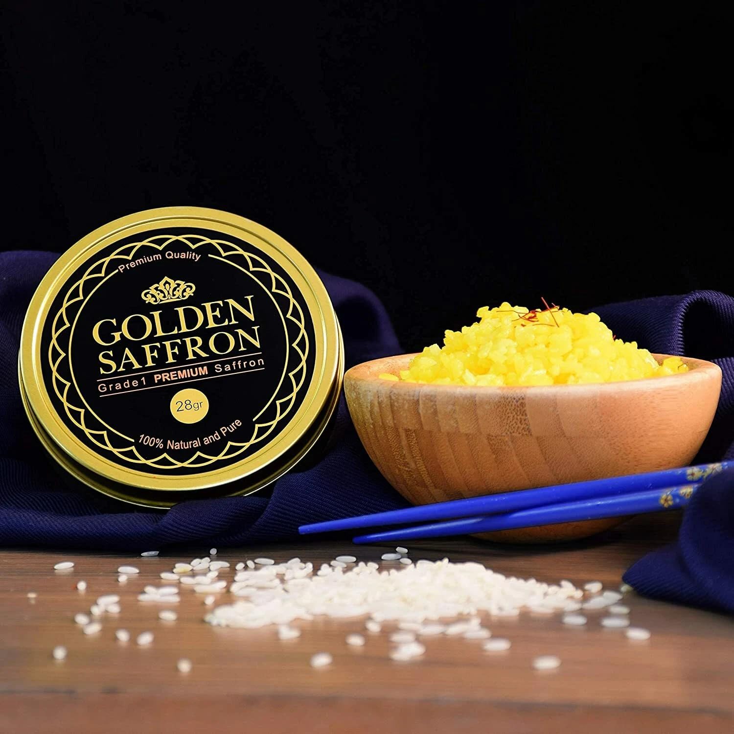 Golden Saffron, Finest Pure Premium All Red Saffron Threads, Grade A+ Super Negin, Non-GMO Verified. For Tea, Paella, Rice, Desserts, Golden Milk