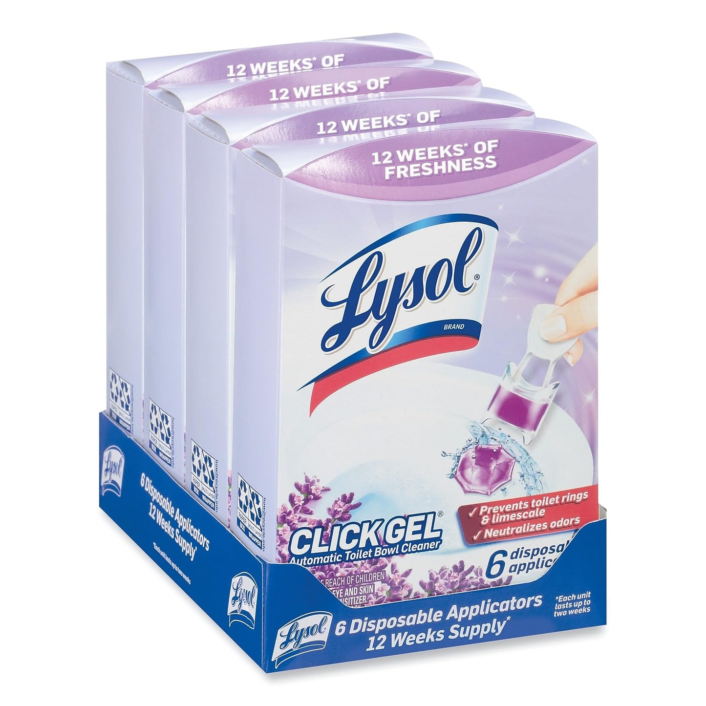 Lysol Click Gel Automatic Toilet Bowl Cleaner, Toilet Gel Stamp, Toilet Freshener, Bathroom Essentials, Refreshing Lavender Scent, 6 Count (Pack of 1)