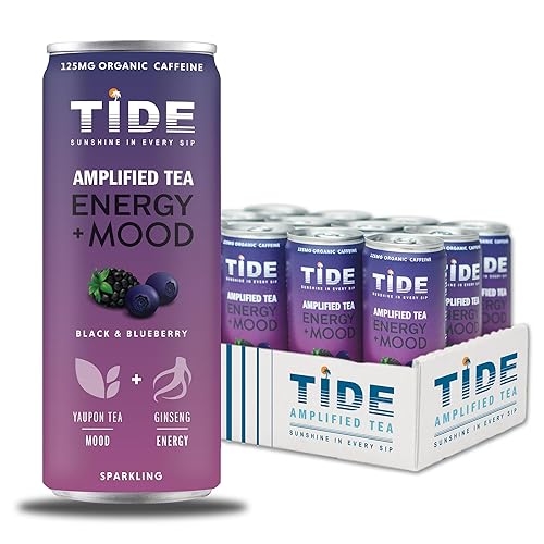 TIDE Yaupon Tea Premium Brewed Clean Energy with 125mg Caffeine - Ginseng Health Drink - Organic Fruit Juice & Green Tea - Healthy Morning Boost