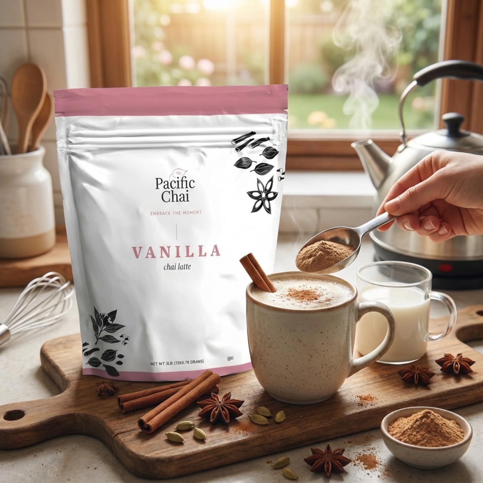 Pacific Chai Vanilla Chai Latte Mix, Instant Chai Tea Latte Powder Drink Mix, Gluten Free, Kosher, Spiced Tea Latte, 3 LB