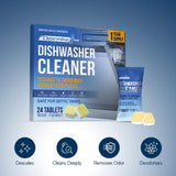 Dishwasher Cleaner Tablets - 24 Pack Dishwasher Cleaner and Deodorizer for Hard Water, Limescale, Calcium Buildup, Grease & Odors - Septic Safe Citric