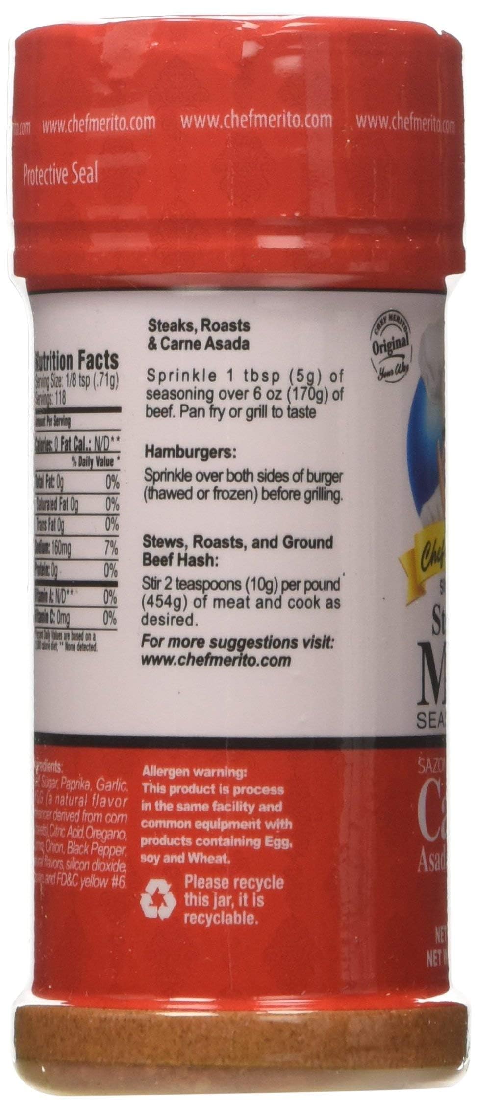 Chef Merito Steak & Meat Seasoning Powder Carne Asada & Bistec 3 oz, Pack of 2 | Chicken Nuggets, Thighs, Steak Seasoning, Grilled, Meat Seasoning