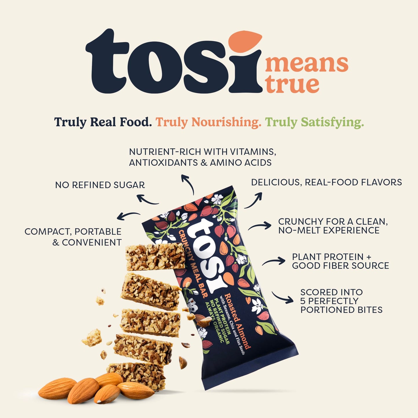Tosi Variety Pack Protein Bars, Plant Based with Nuts, Gluten-Free Crunchy Snacks, Vegan, Organic, Flax & Chia Seeds, Soy-Free, Omega 3s, 5G-20G