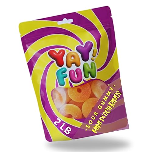 Sour Peach Rings Gummy Candy, Halal Candy Bulk 2 Pound Bag | Sweet & Tangy Gummy Peach Rings | Peach Ring Candy for Parties, Candy Buffets, Goodie