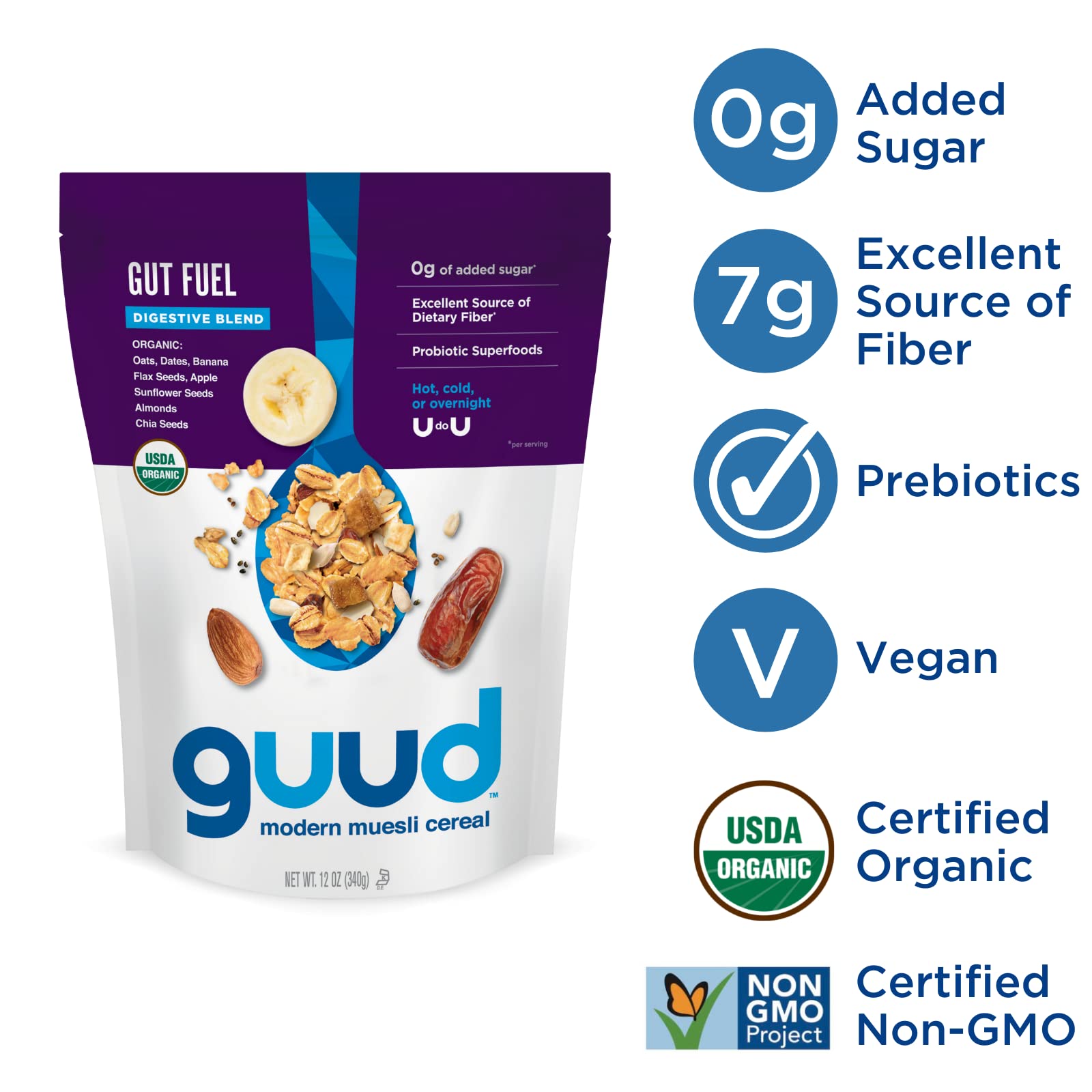 GUUD Fuel Pack Muesli Cereal Variety Pack, 12 Ounce (Pack of 3), Athlete Fuel, Brain Fuel, Gut Fuel, Vegan, Non-GMO Certified, Kosher