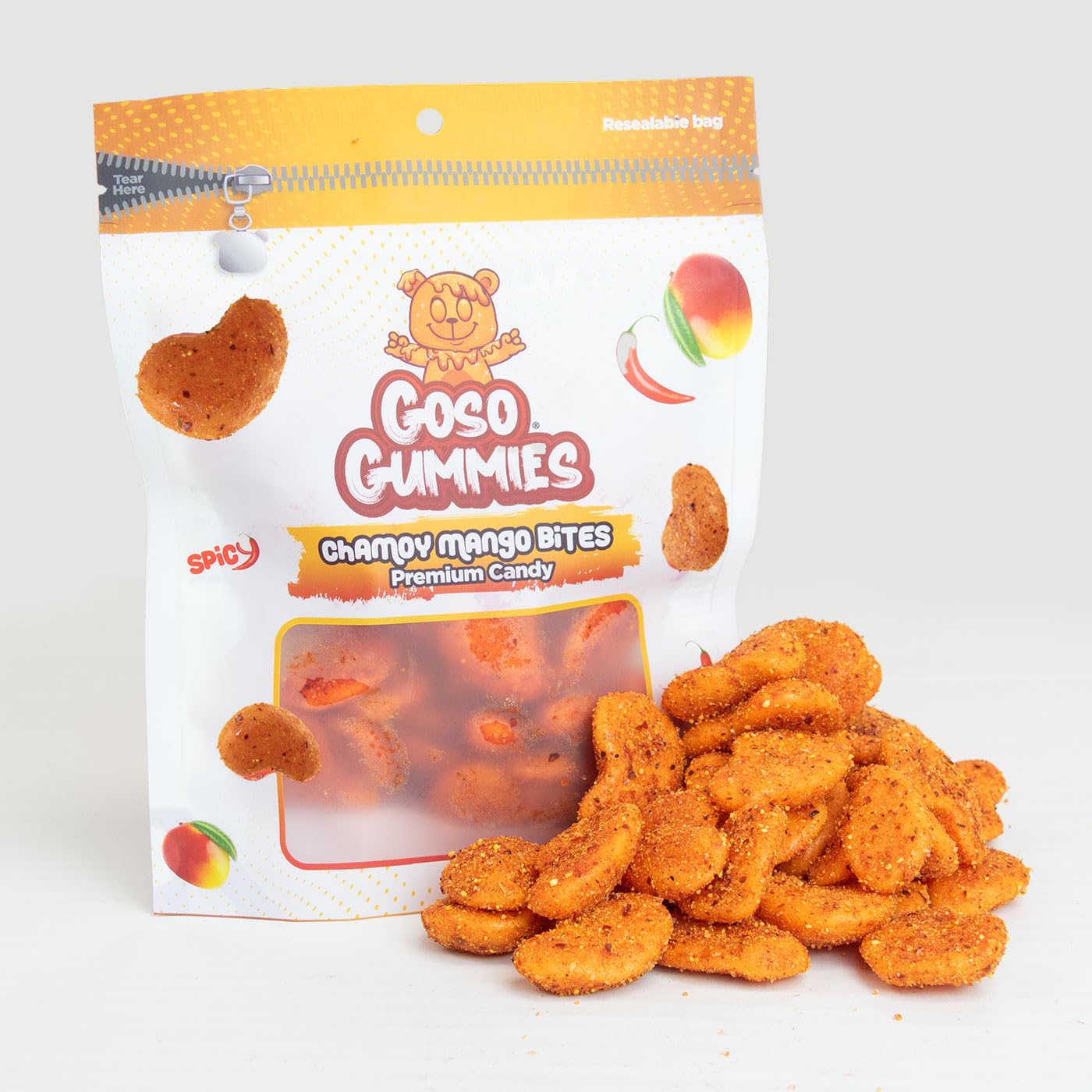 Goso Gummies Chamoy Mango Bites Candy - 6oz Spicy Sweet & Tangy Gummy Candy, Chewy Mango Fruit Snack with Chamoy & Chili, Mexican Candy Style Treat