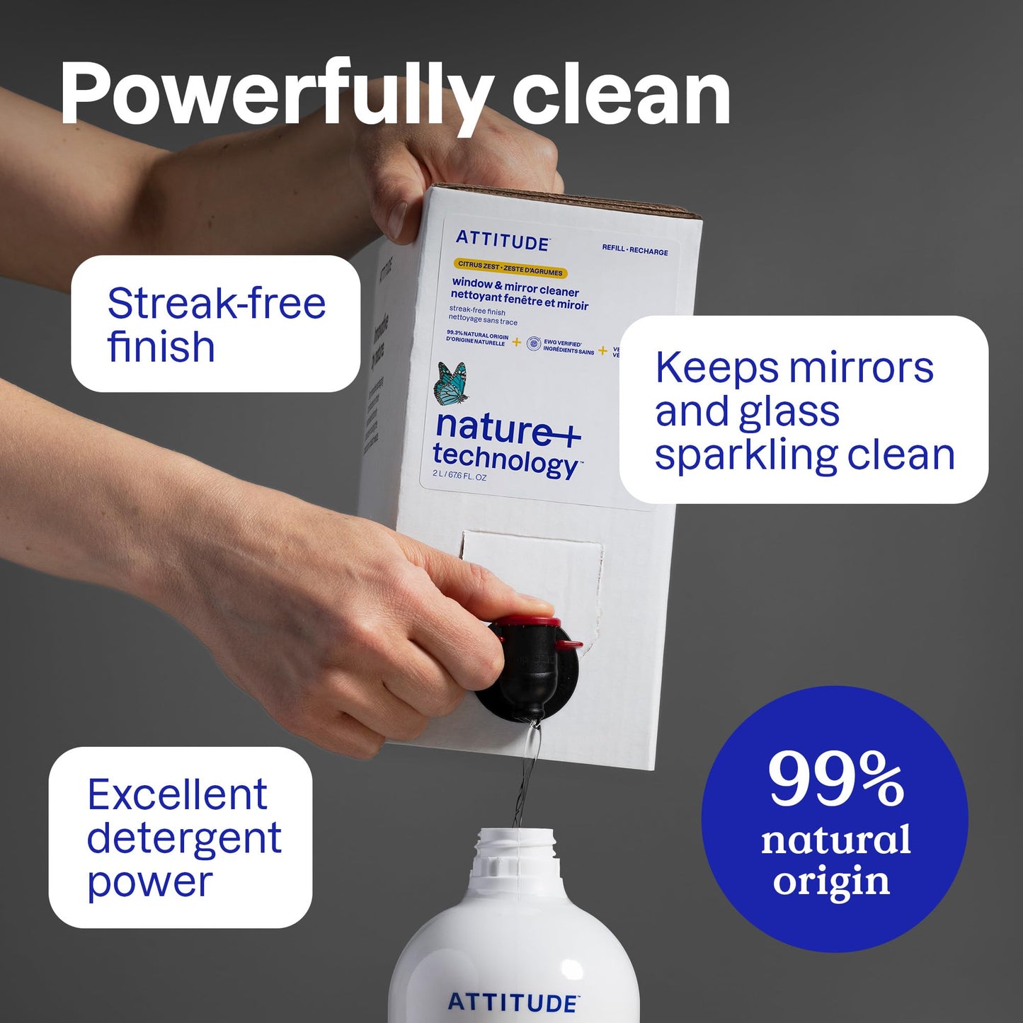 ATTITUDE Window and Mirror Cleaner, EWG Verified, Plant- and Mineral-Based Ingredients, Vegan and Cruelty-free Household Products, Citrus Zest, 27.1