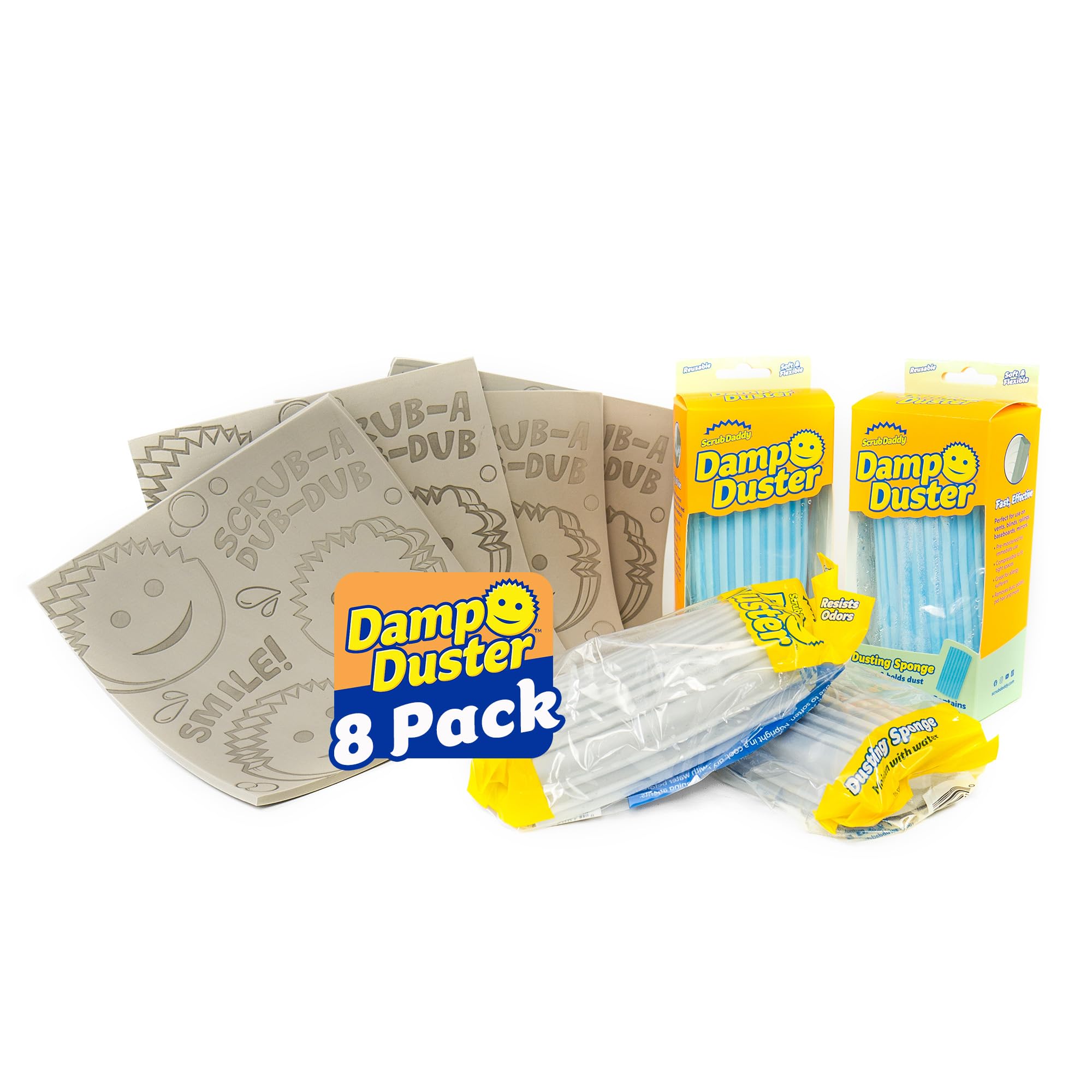 Scrub Daddy Damp Duster Sponge & Towel Bundle - 4 Dusting Sponges & 4 Damp Duster Towels - Swipe & Polish Blinds, Baseboards, Furniture & More (8