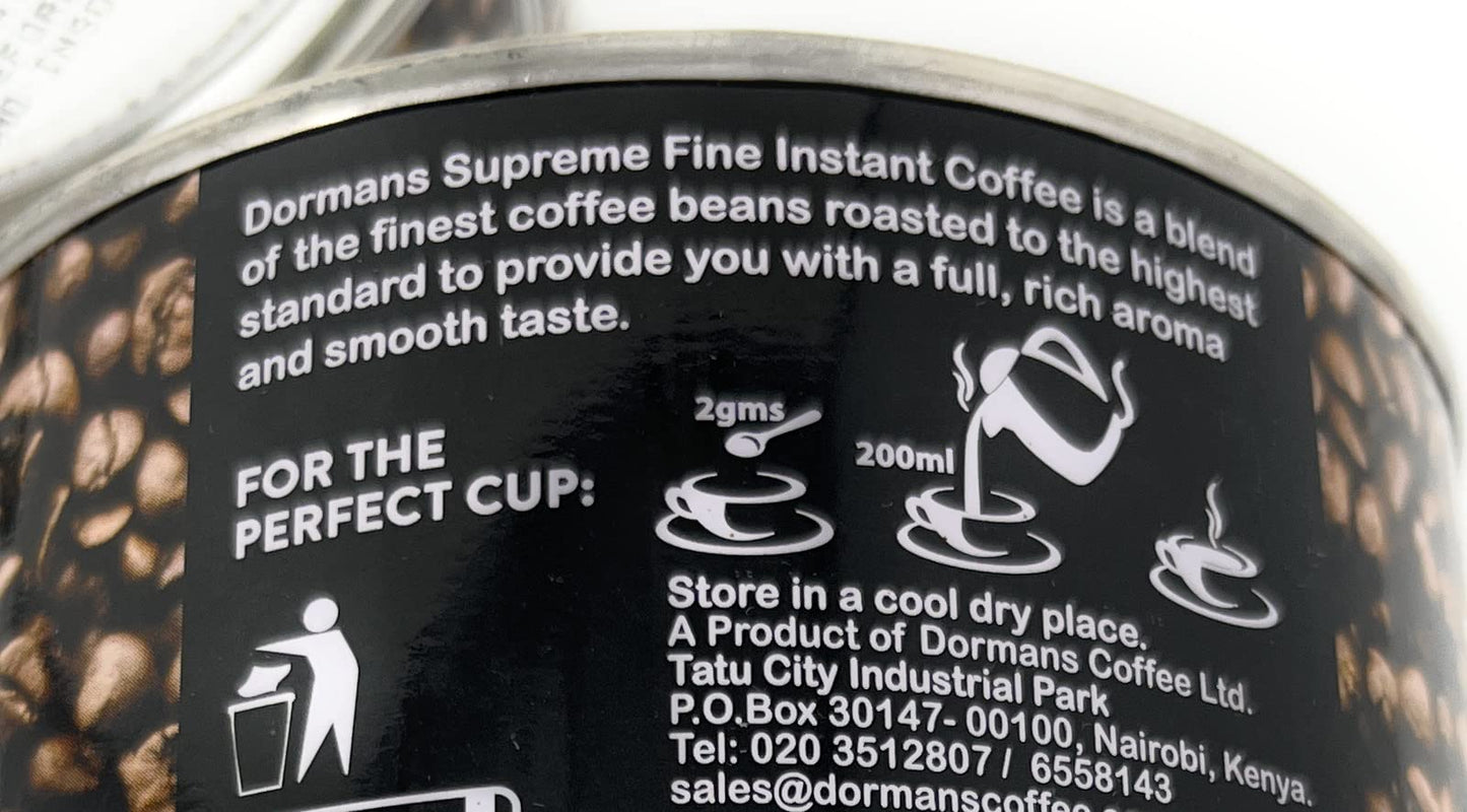 Fine Supreme Instant Coffee, Dormans The Coffee Experts, Two Cans, Each 100g (3.52 oz)