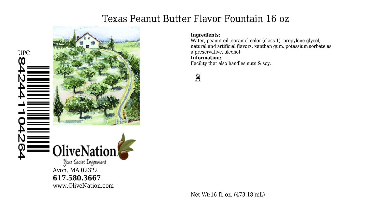 OliveNation Texas Peanut Butter Flavor Fountain, Low Calorie Peanut Butter Flavoring for Beverages & Baking, Kosher, Gluten Free, Sugar-Free - 16